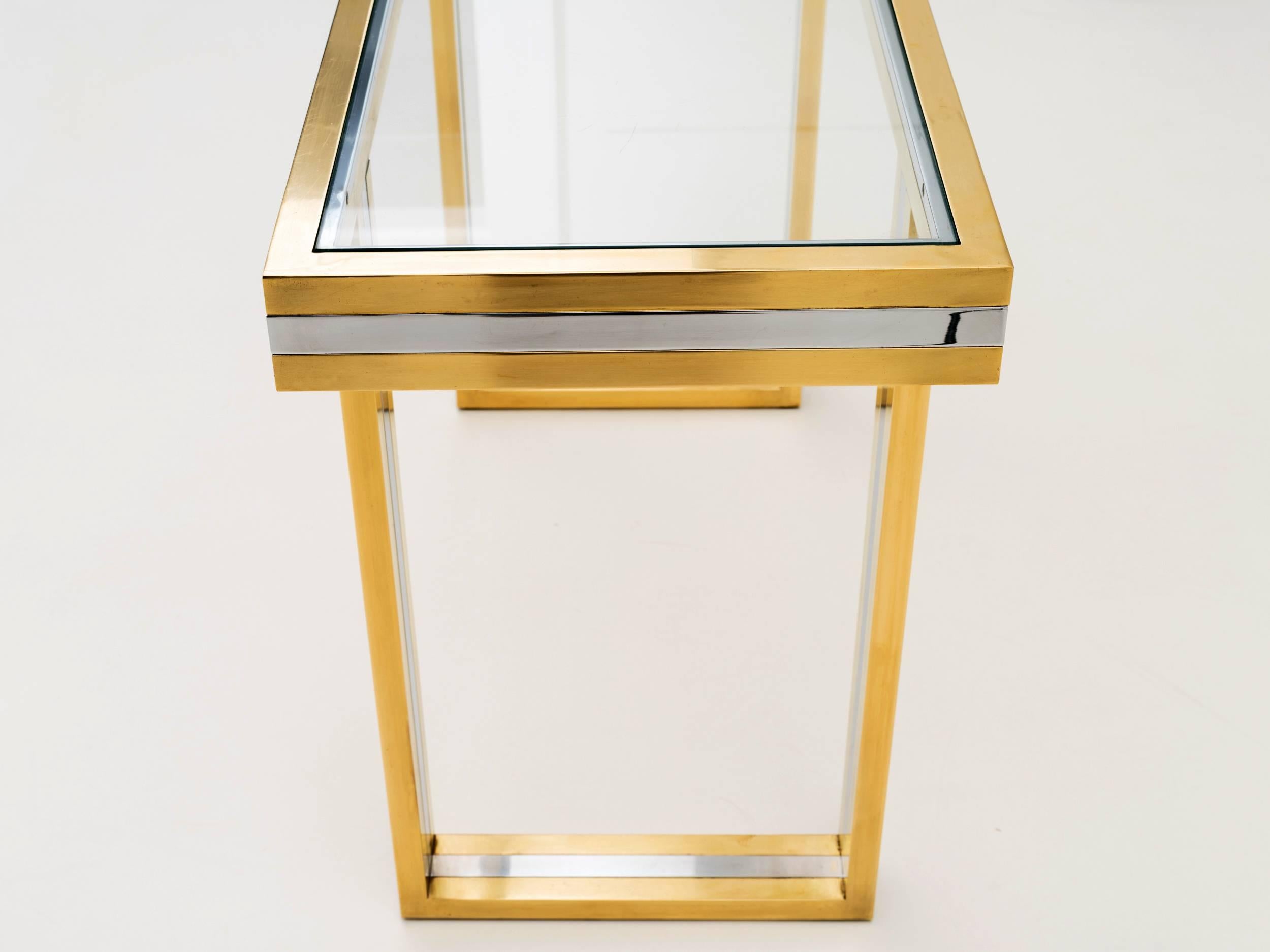 Maison Jansen Brass and Chrome Console Table In Good Condition In New York, NY