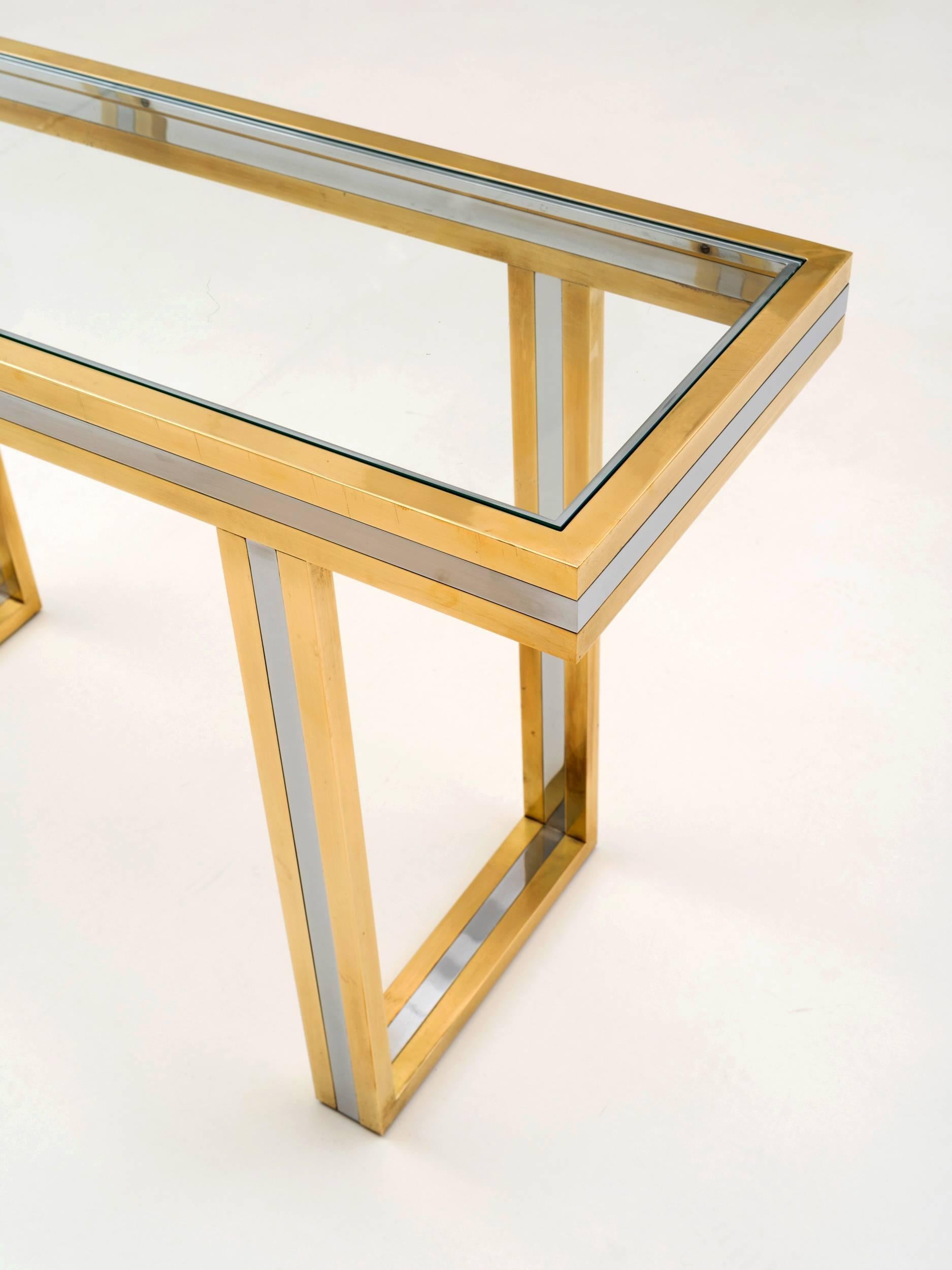 French Maison Jansen Brass and Chrome Console Table