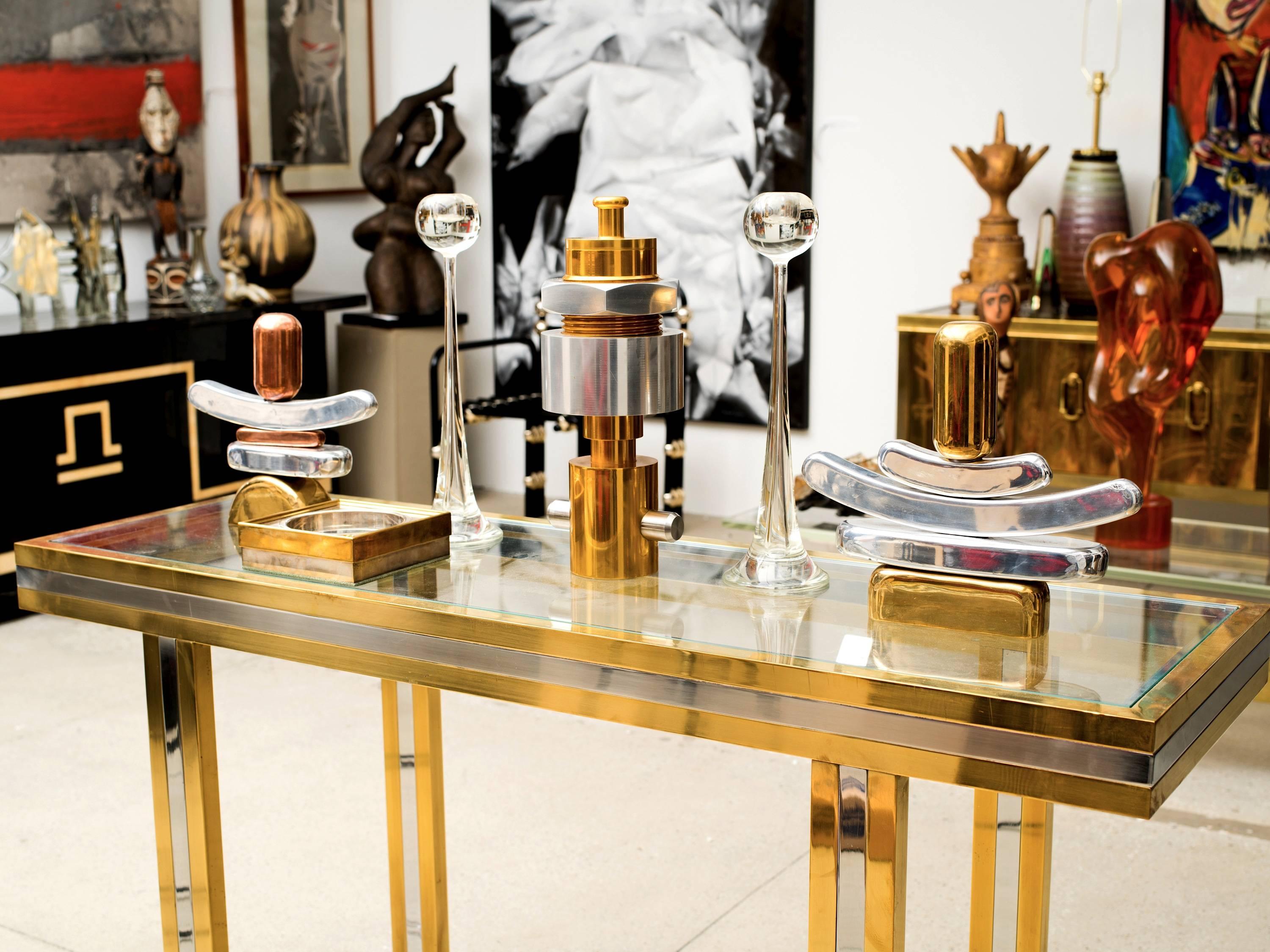Late 20th Century Maison Jansen Brass and Chrome Console Table