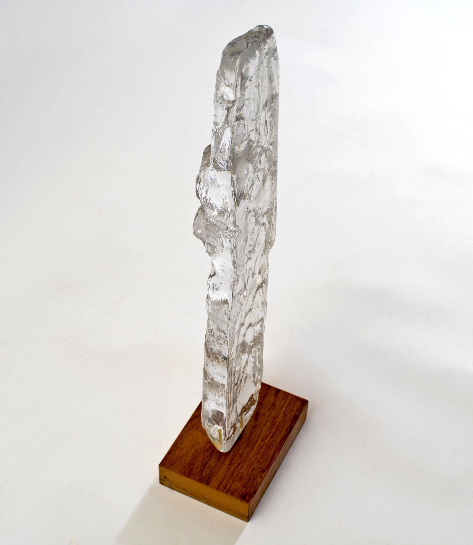 Beautiful, tall and very chunky ice glass sculpture by Bengt Edenfalk for Skruf. This Swedish sculpture not only has scale and weight but it's dynamic from many different view points. 
Karl Bengt EugeÌn Edenfalk, born December 19, 1924 in