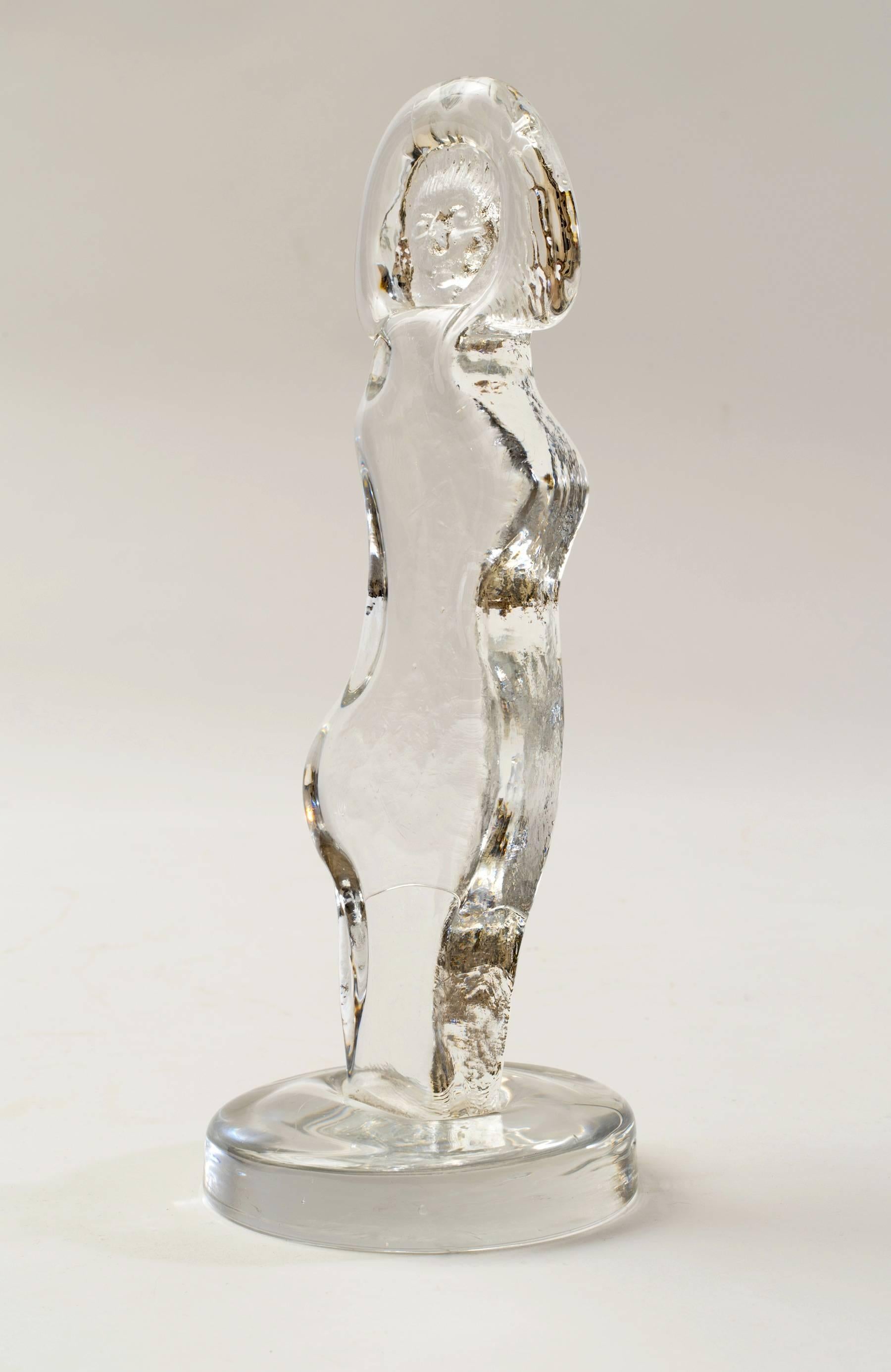 Unique Erik Hoglund figural clear glass sculpture of a busty woman. Signed H1225 and attributed to him.