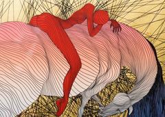 Guillaume Azoulay Horse and Rider Screenprint with Gold Leaf