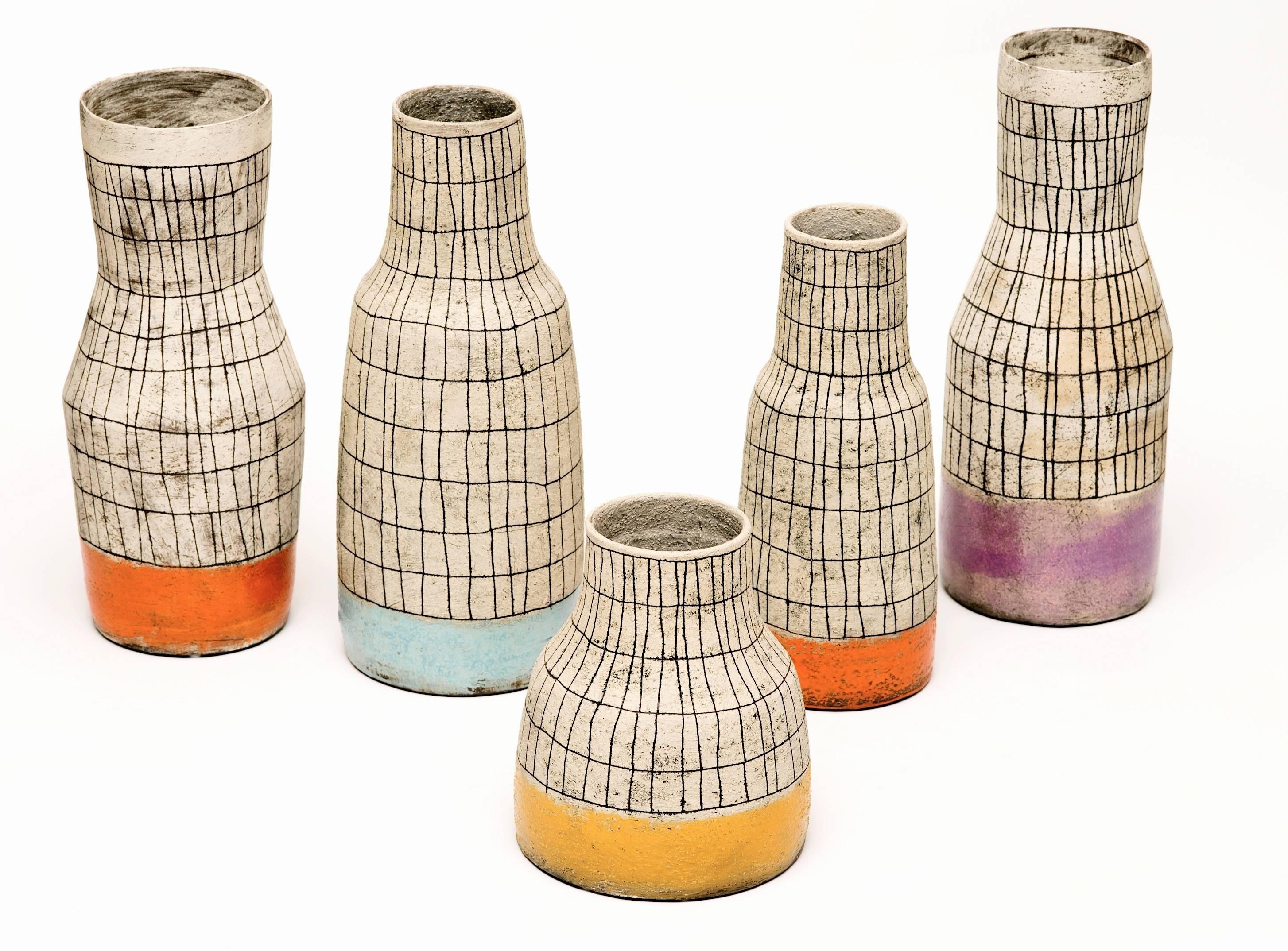 Contemporary Hand-Painted Ceramic Vases with a Mid Century Design 4