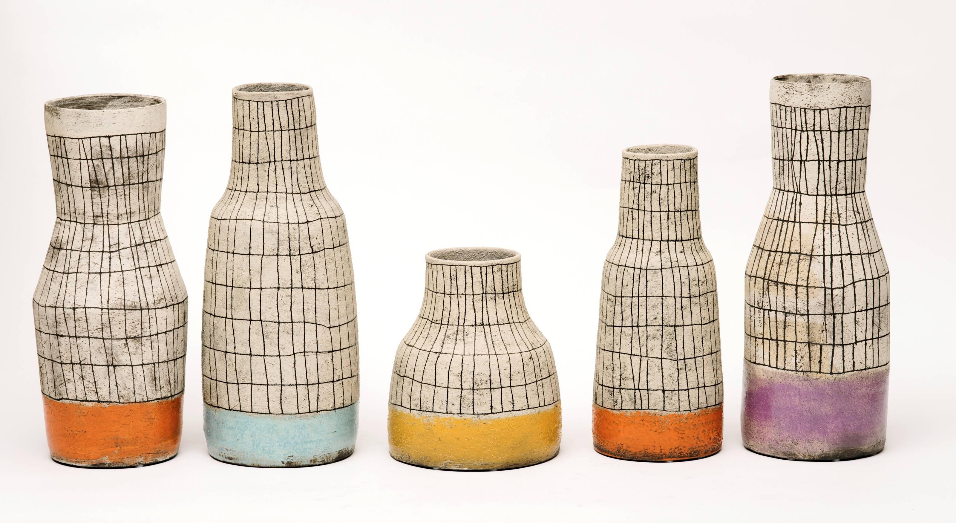 Glazed Contemporary Hand-Painted Ceramic Vases with a Mid Century Design