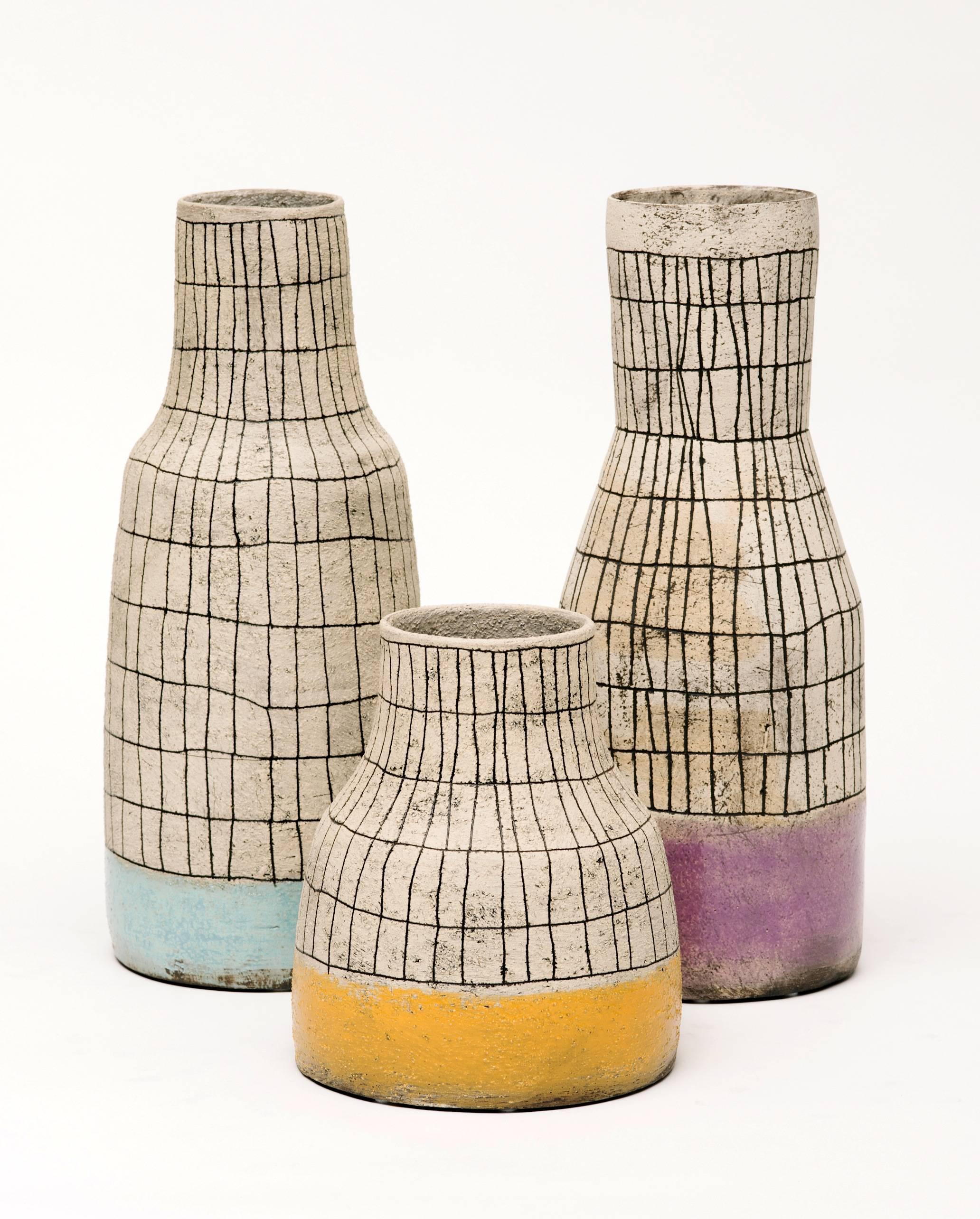 American Contemporary Hand-Painted Ceramic Vases with a Mid Century Design