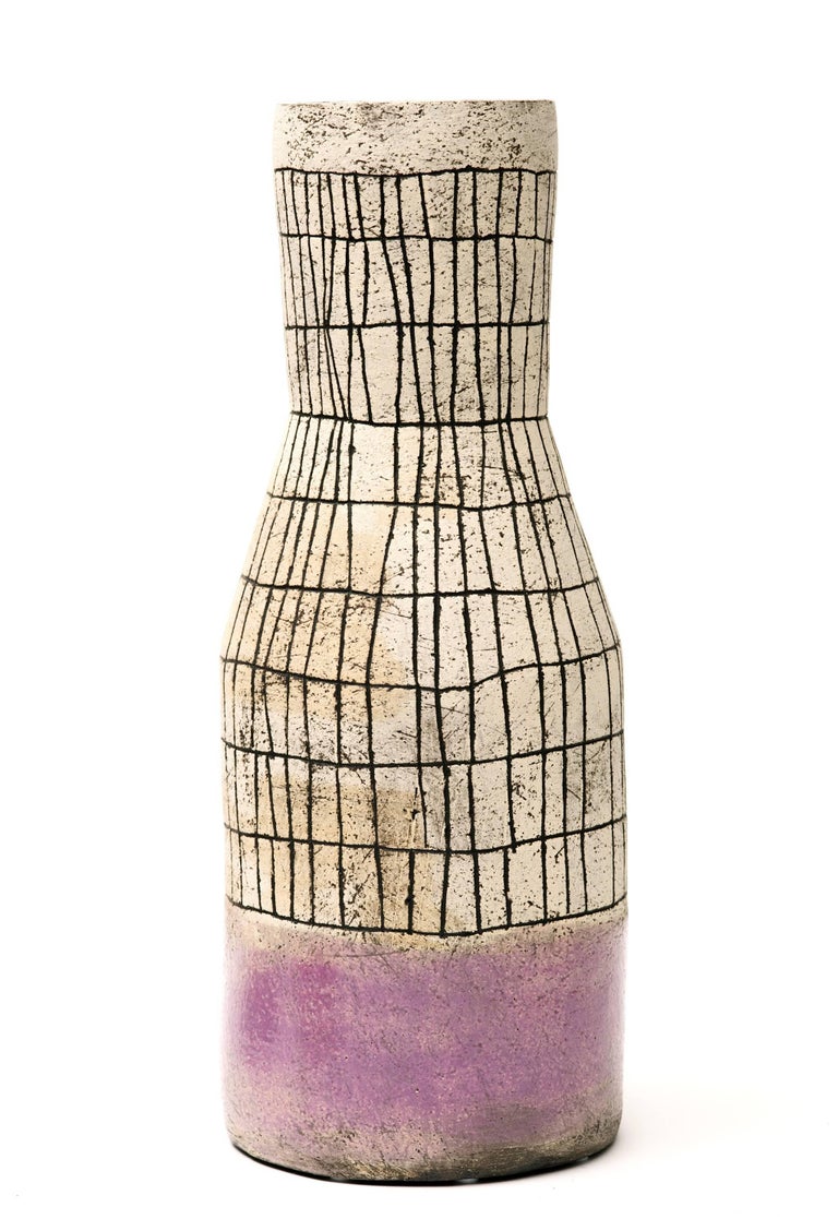 Contemporary HandPainted Ceramic Vases with a Mid Century Design at