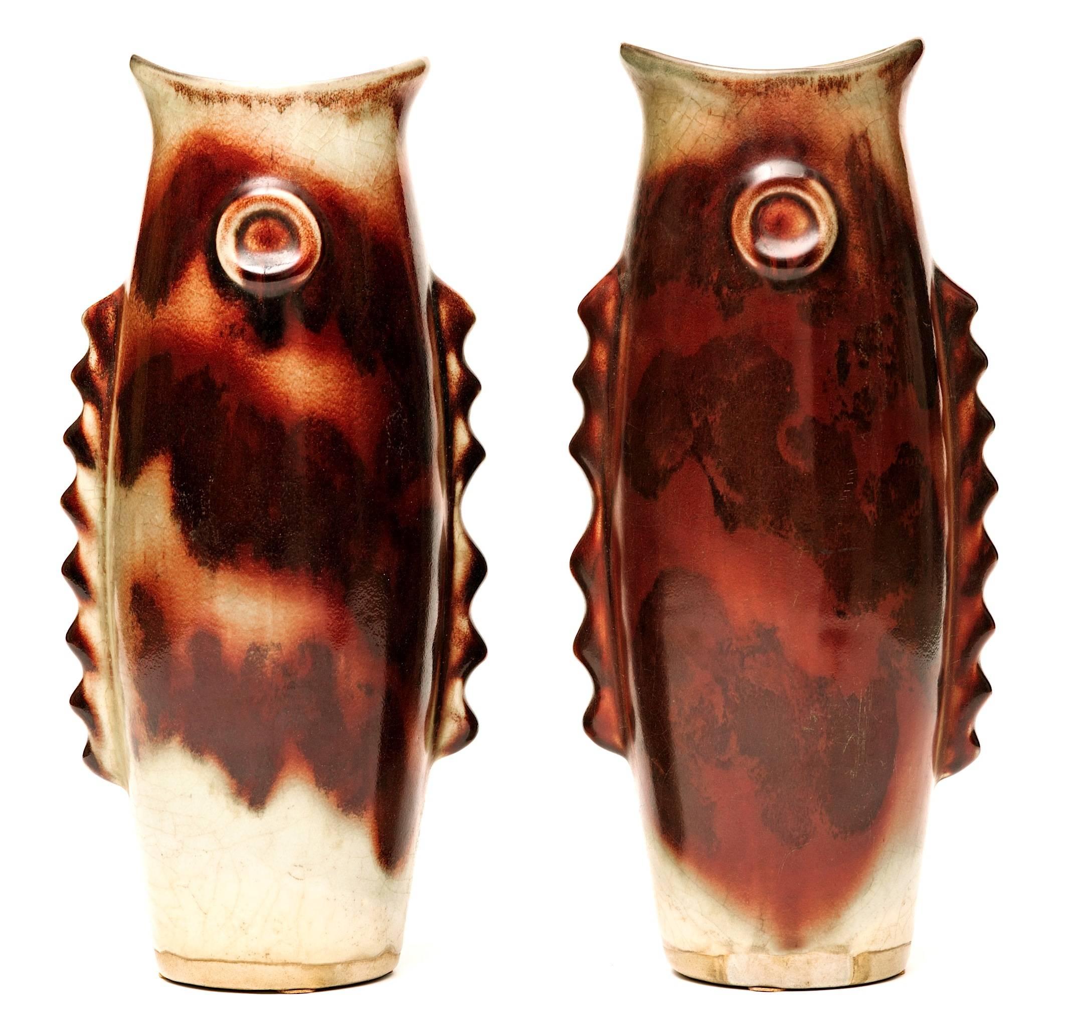 Hand-Painted Art Deco Ceramic Fish Vases or Sculptures