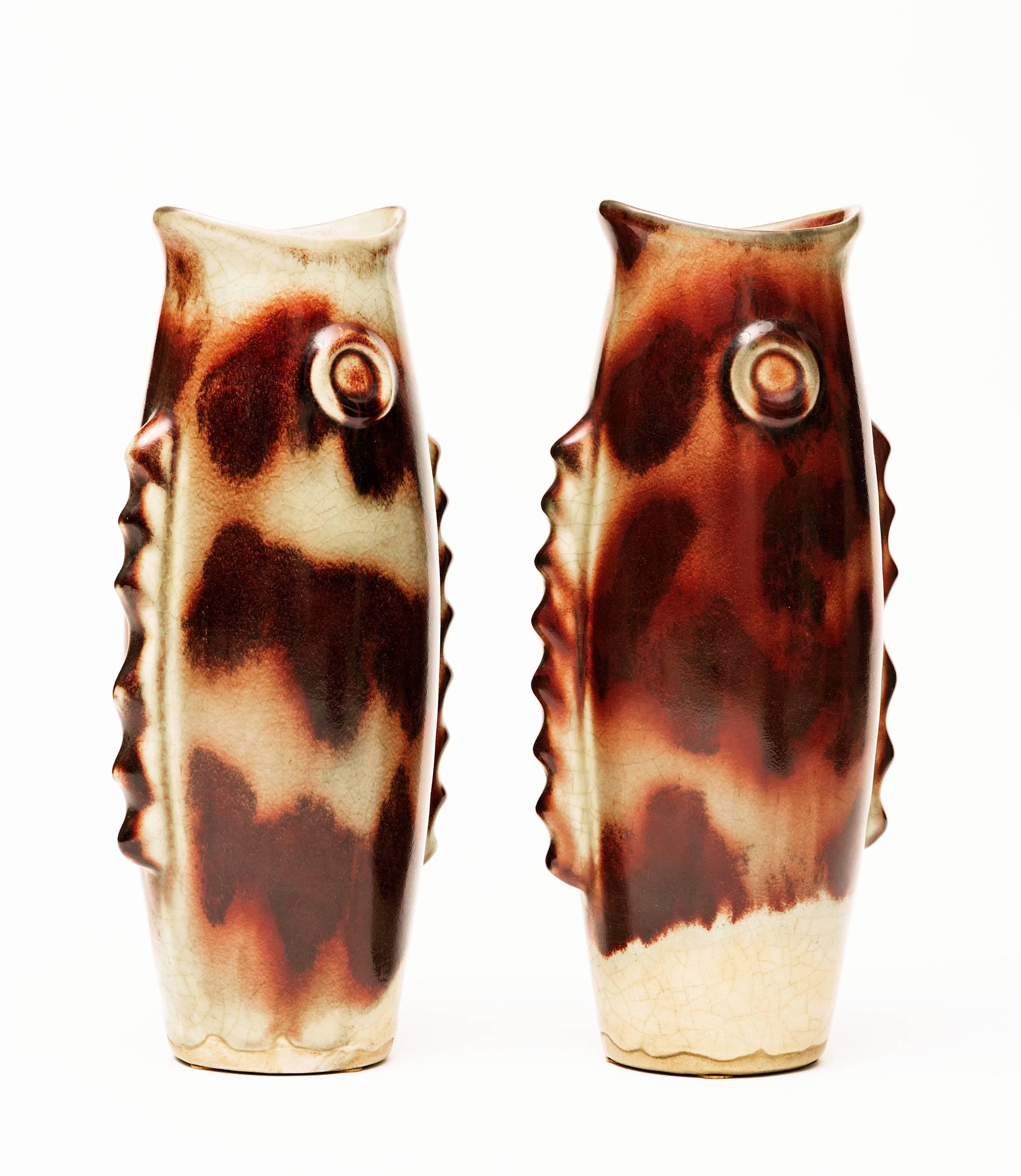 Mid-20th Century Art Deco Ceramic Fish Vases or Sculptures
