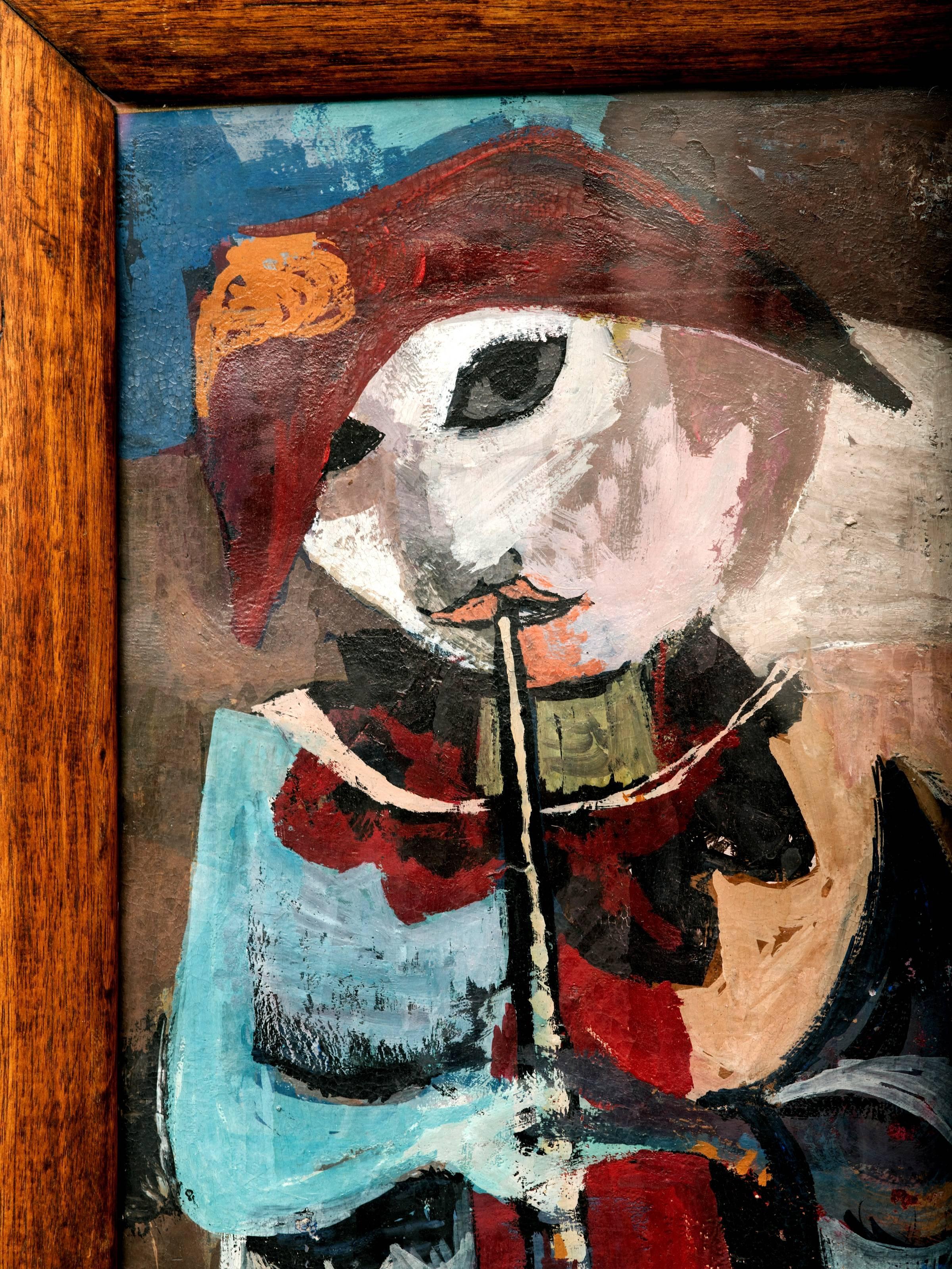 Wood Folk Art Painting of a Musician