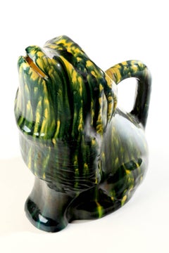 Majolica Green and Yellow Glaze Dog Pitcher