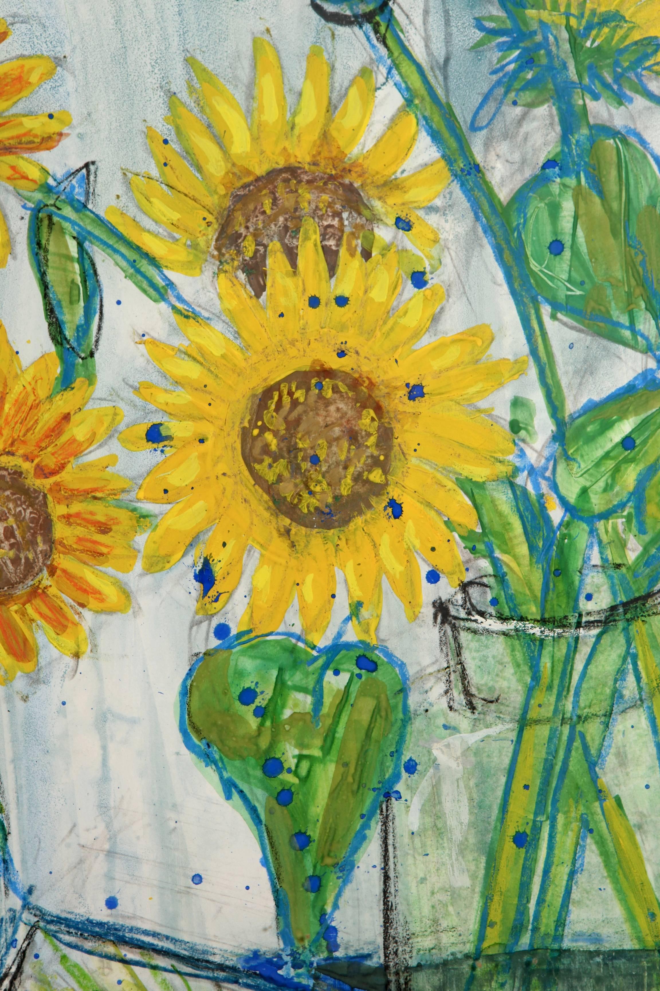 Sunflower Painting by French Artist Nicolas Hammel In Good Condition For Sale In New York, NY
