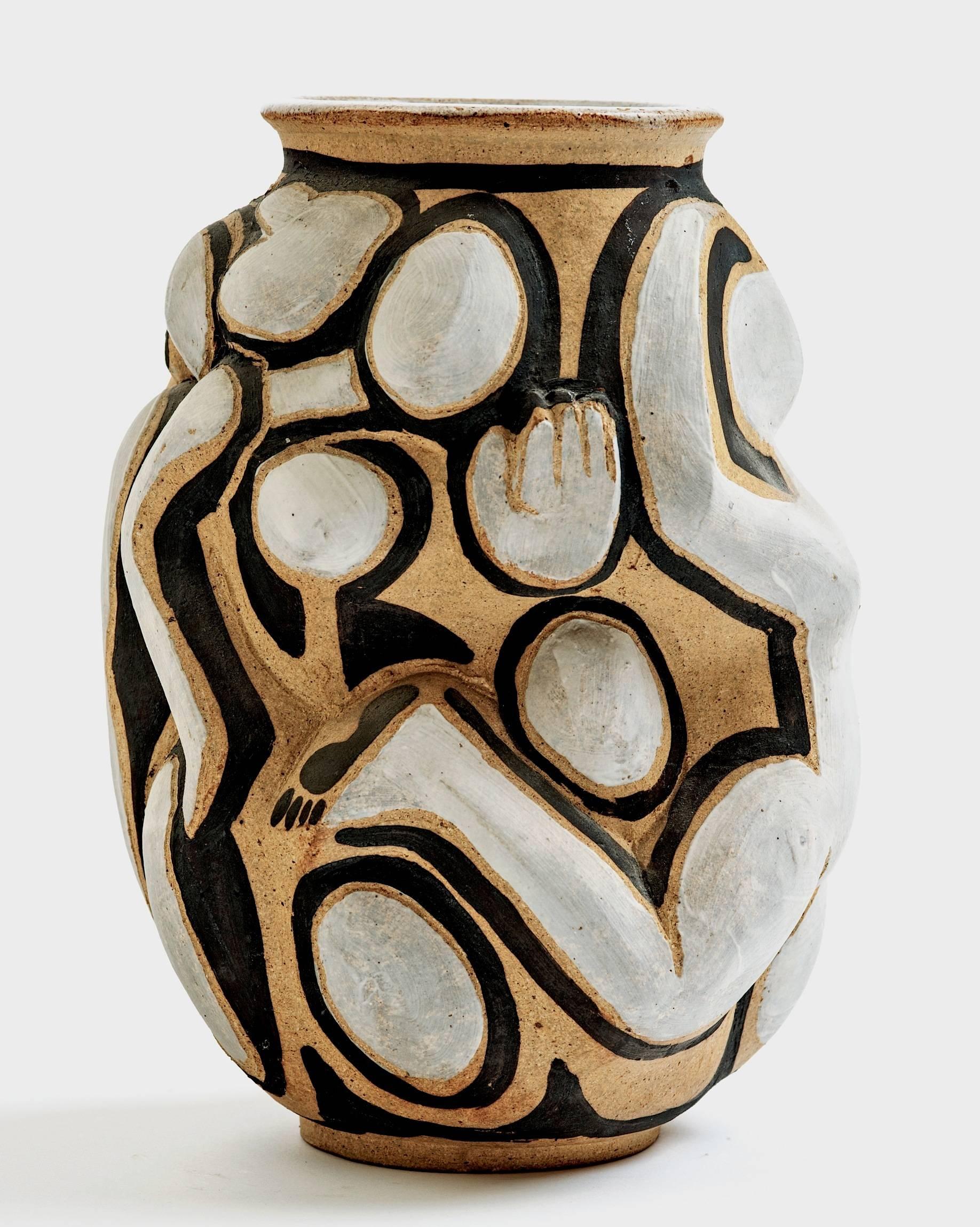 French Figural Sculptural Stoneware Vase