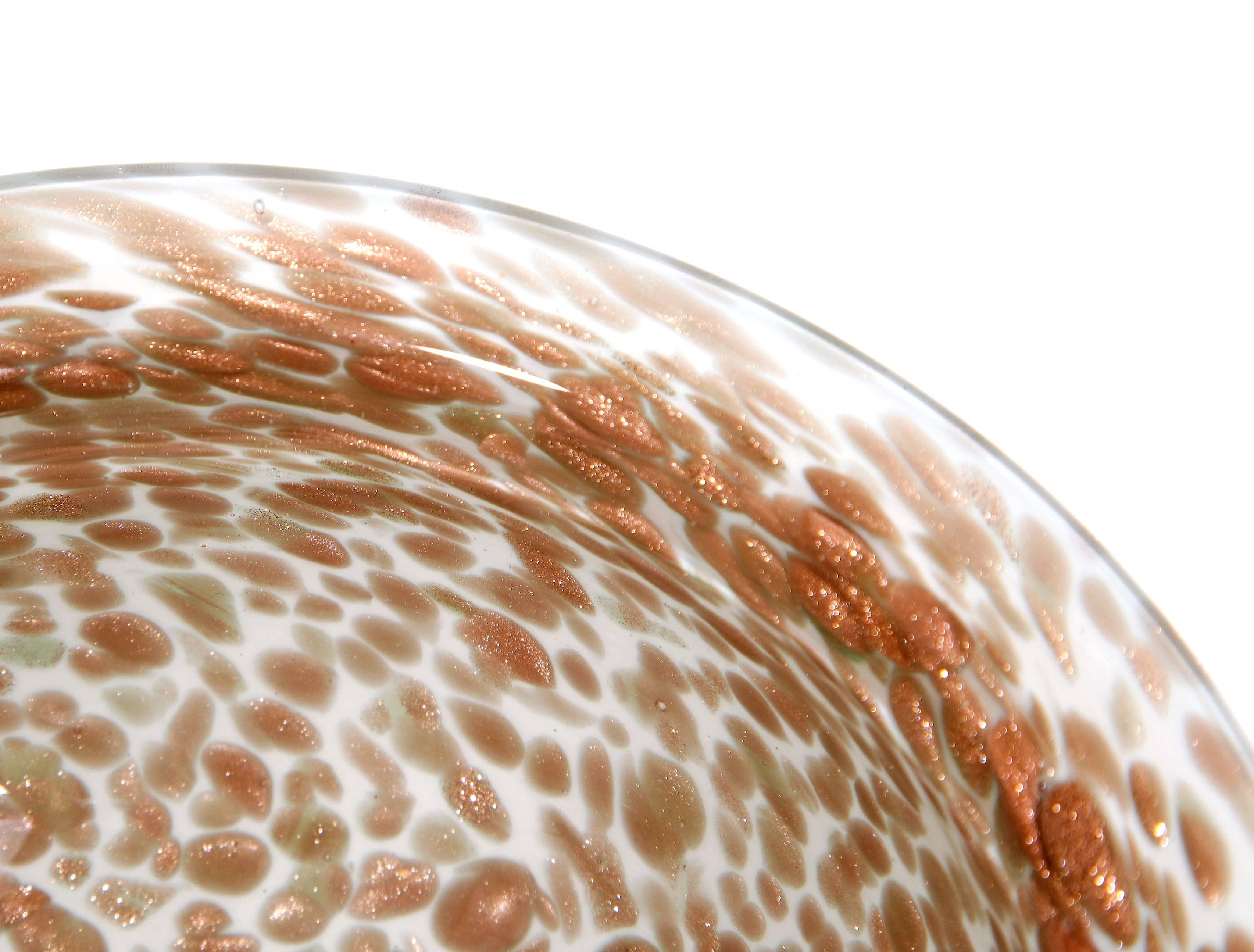 Italian Murano Glass Bowl with Copper Aventurine Swirls