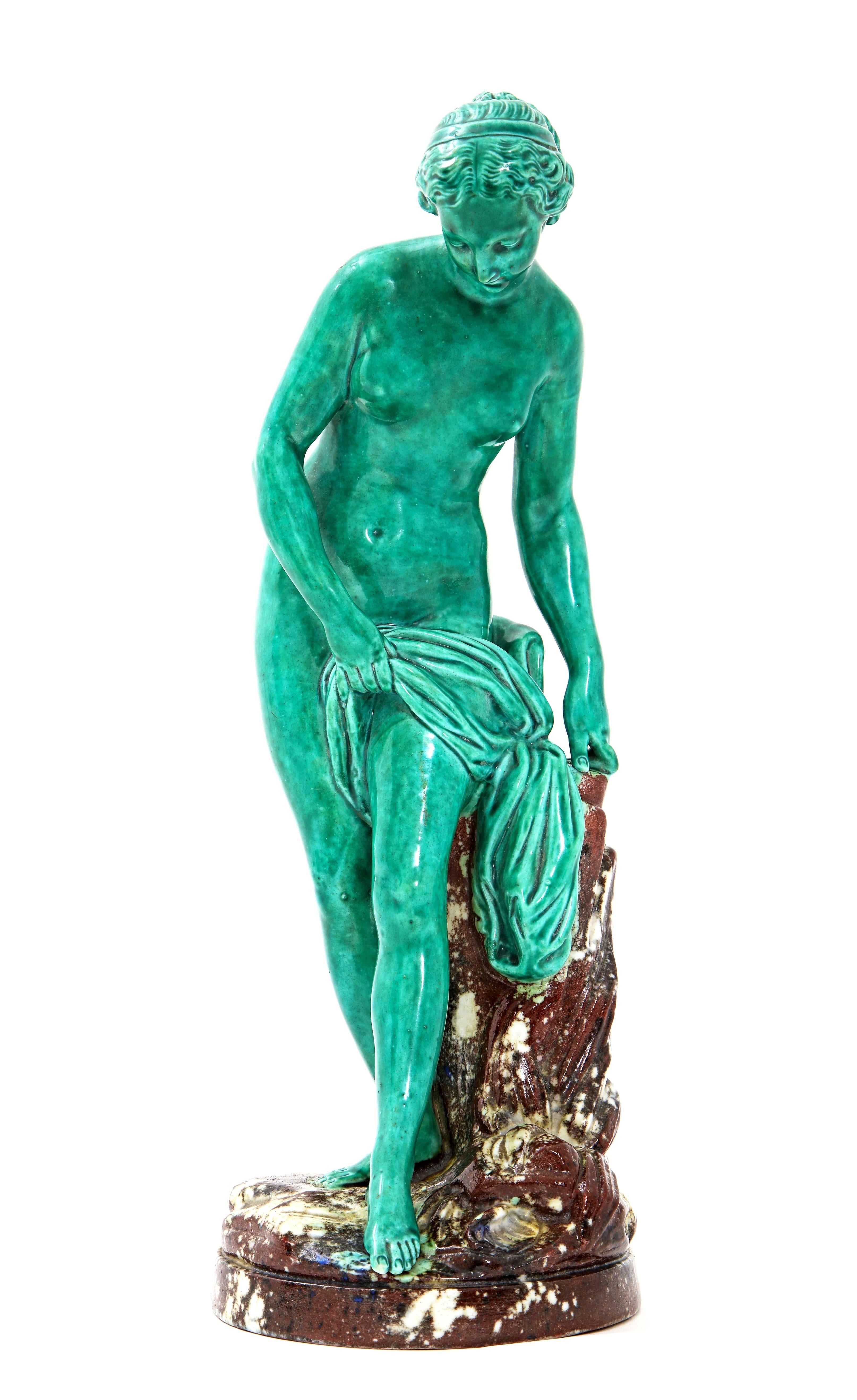 Hand-Painted French Majolica Sculpture of Diana circa 19th Century