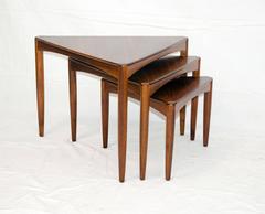 Set of Three Mid-Century Walnut Triangular Nesting  Tables