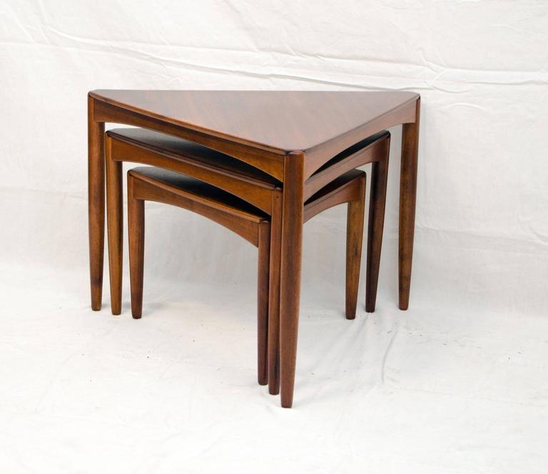 Set of Three MidCentury Walnut Triangular Nesting Tables at 1stDibs