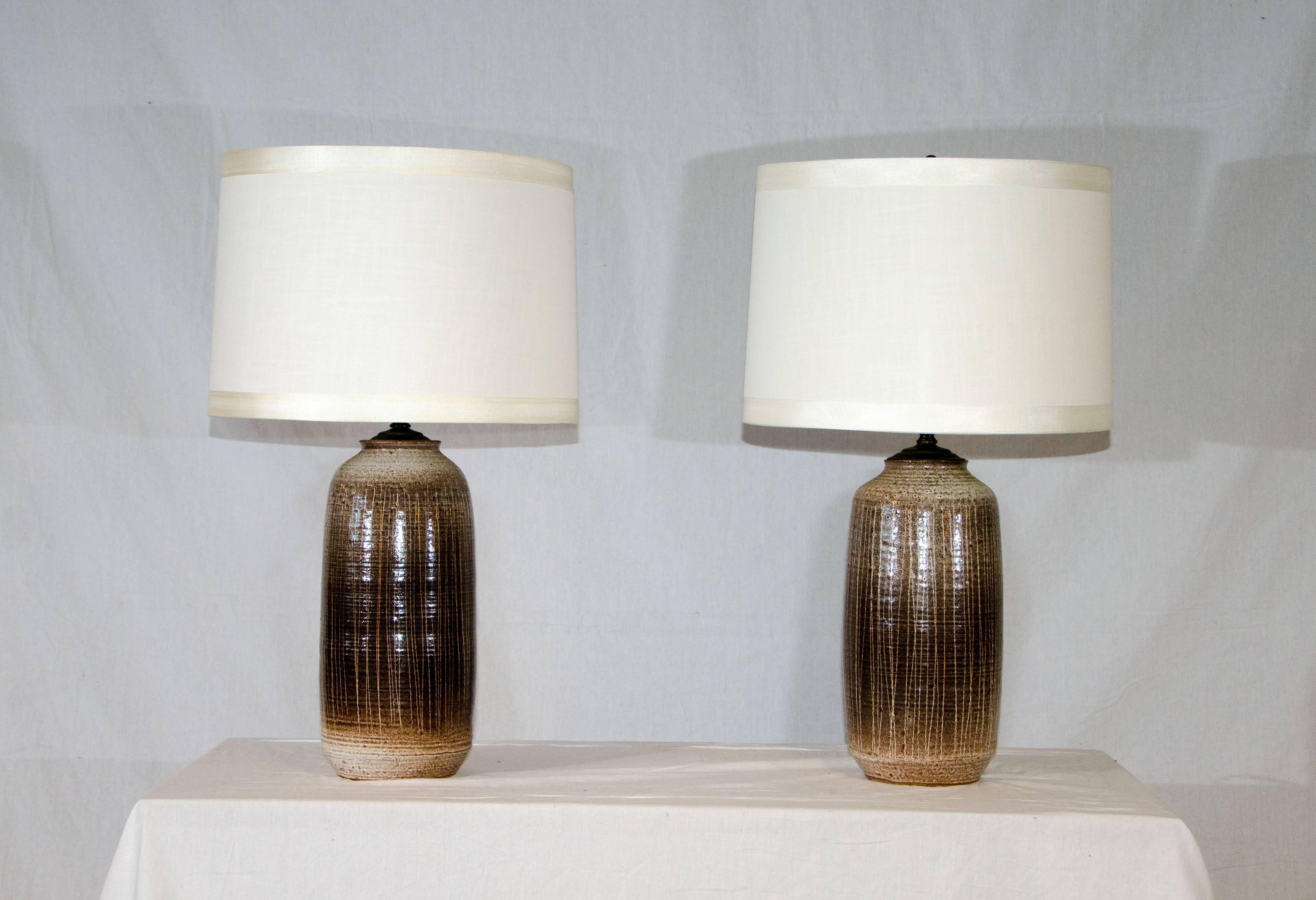 These lamps were handmade by Antonio Prieto and are slightly different, signed by the artist. Lamps bases are 14