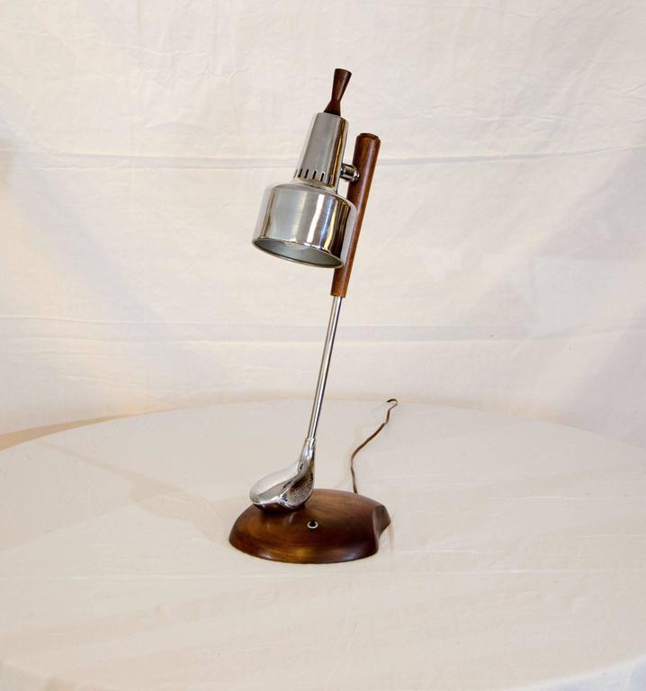Walnut and Chrome Golf Club Desk Lamp at 1stDibs