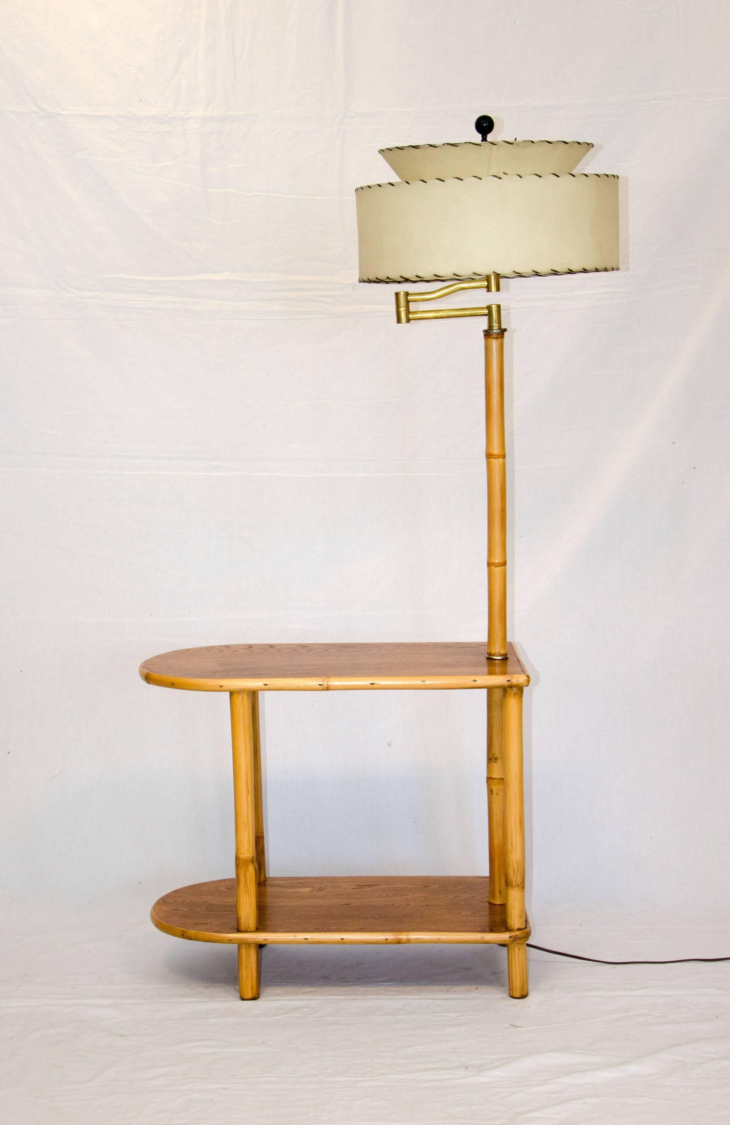 vintage table with lamp attached