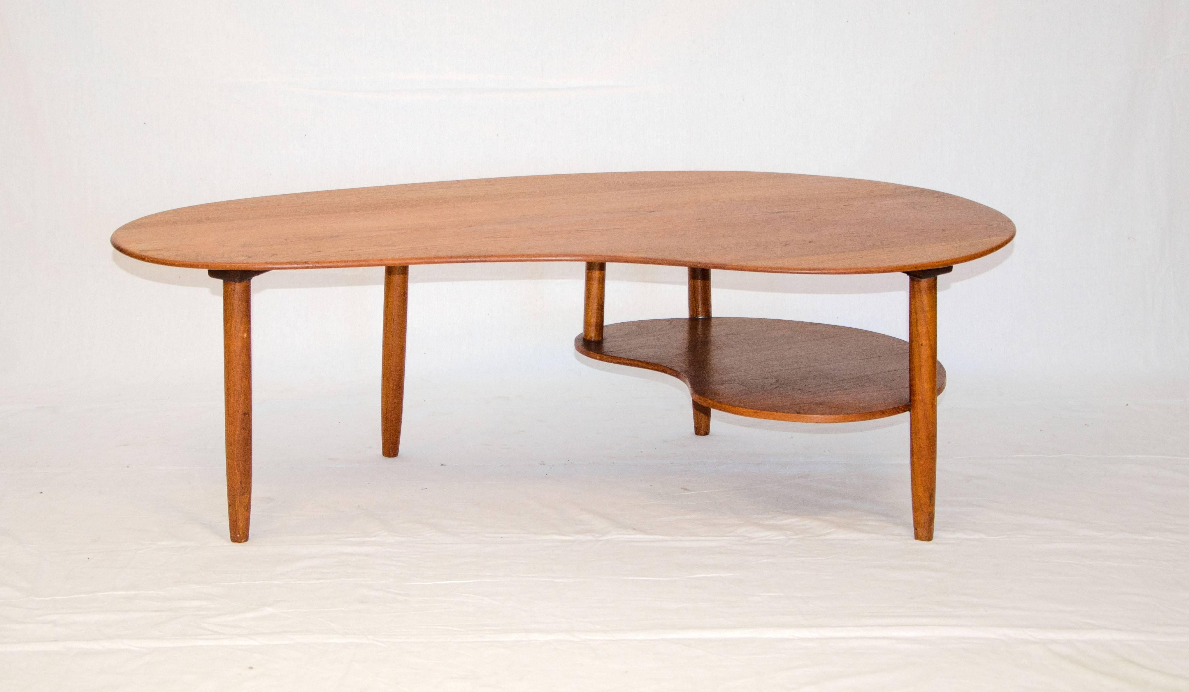 Scandinavian Modern Danish Teak Kidney Shaped Coffee or Cocktail Table