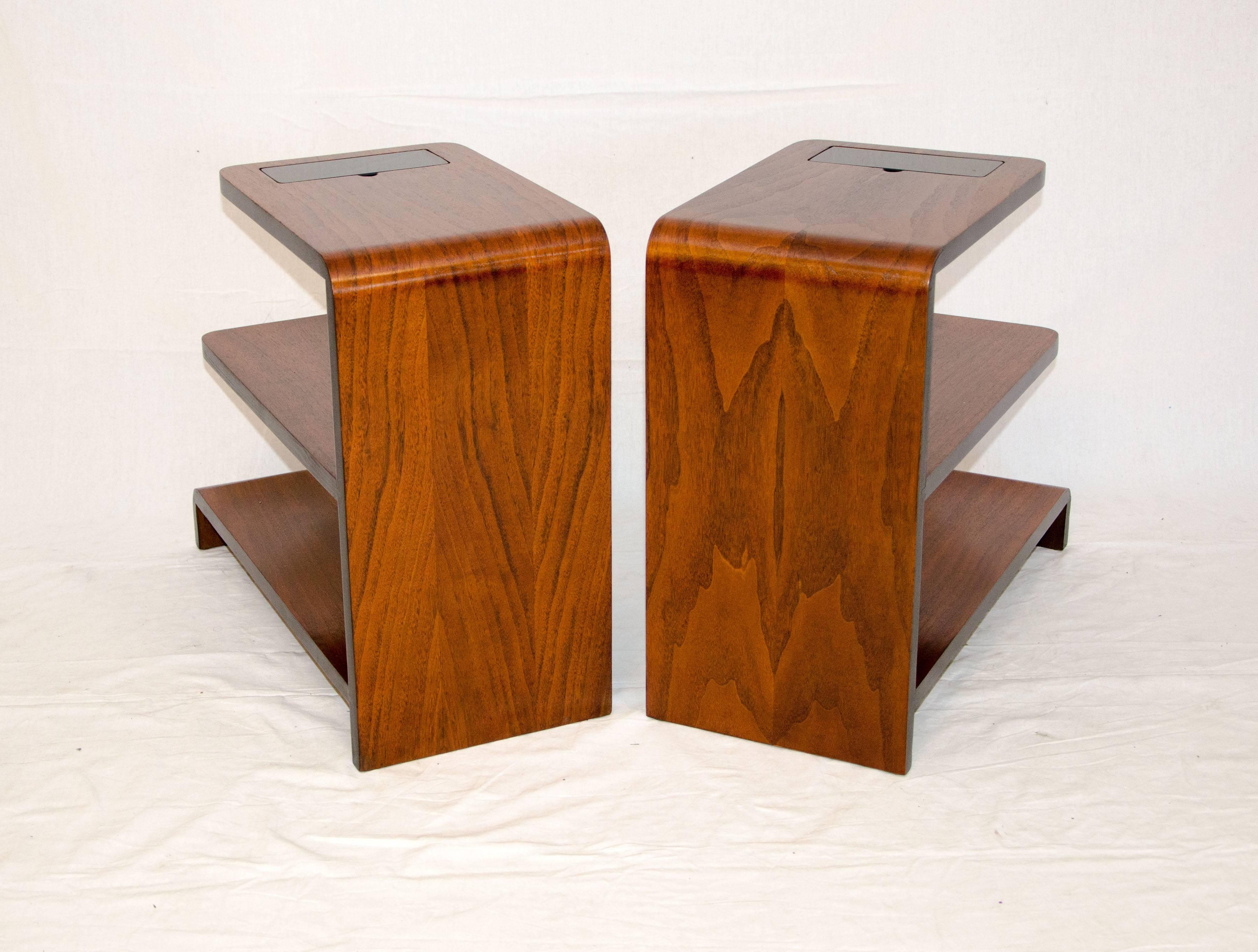 20th Century Pair of Walnut Art Deco Three-Tier End Tables