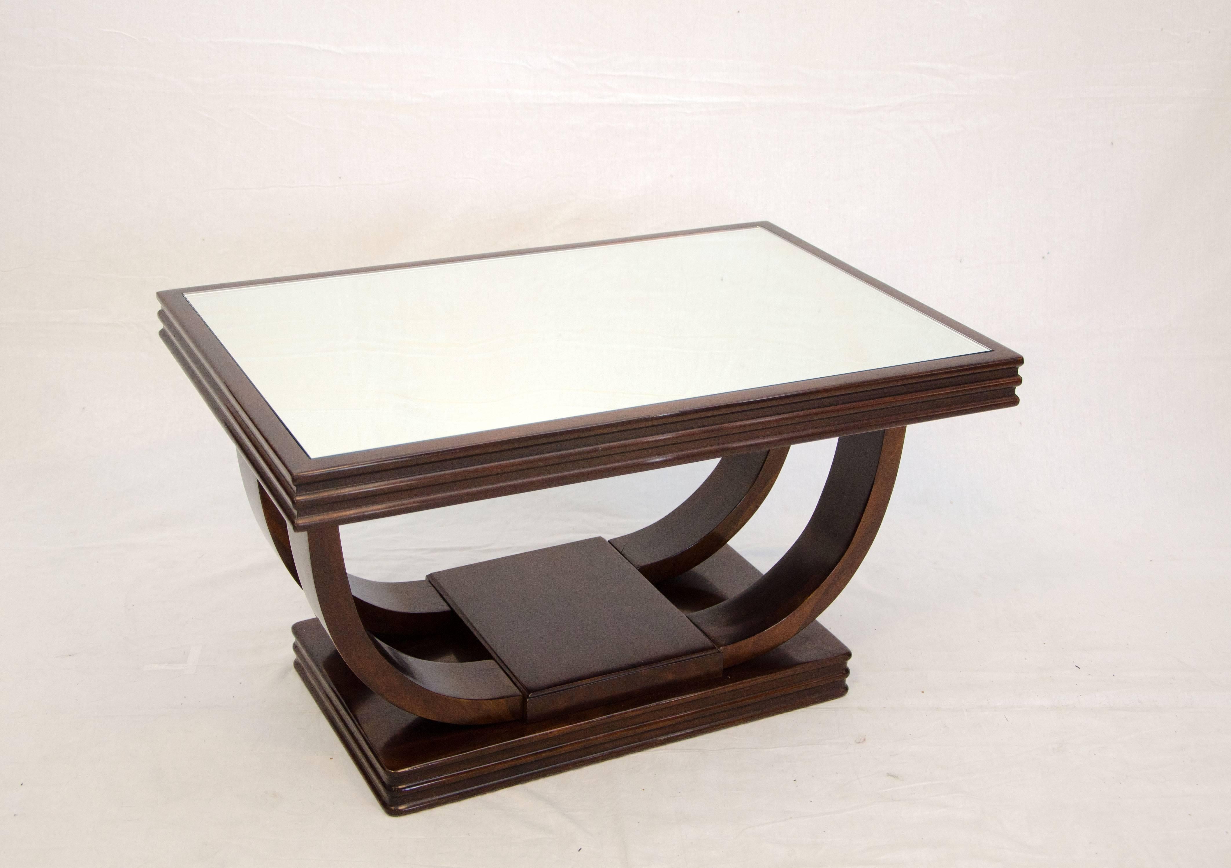 Art Deco Cocktail or Coffee Table, Mirror Top In Excellent Condition In Crockett, CA