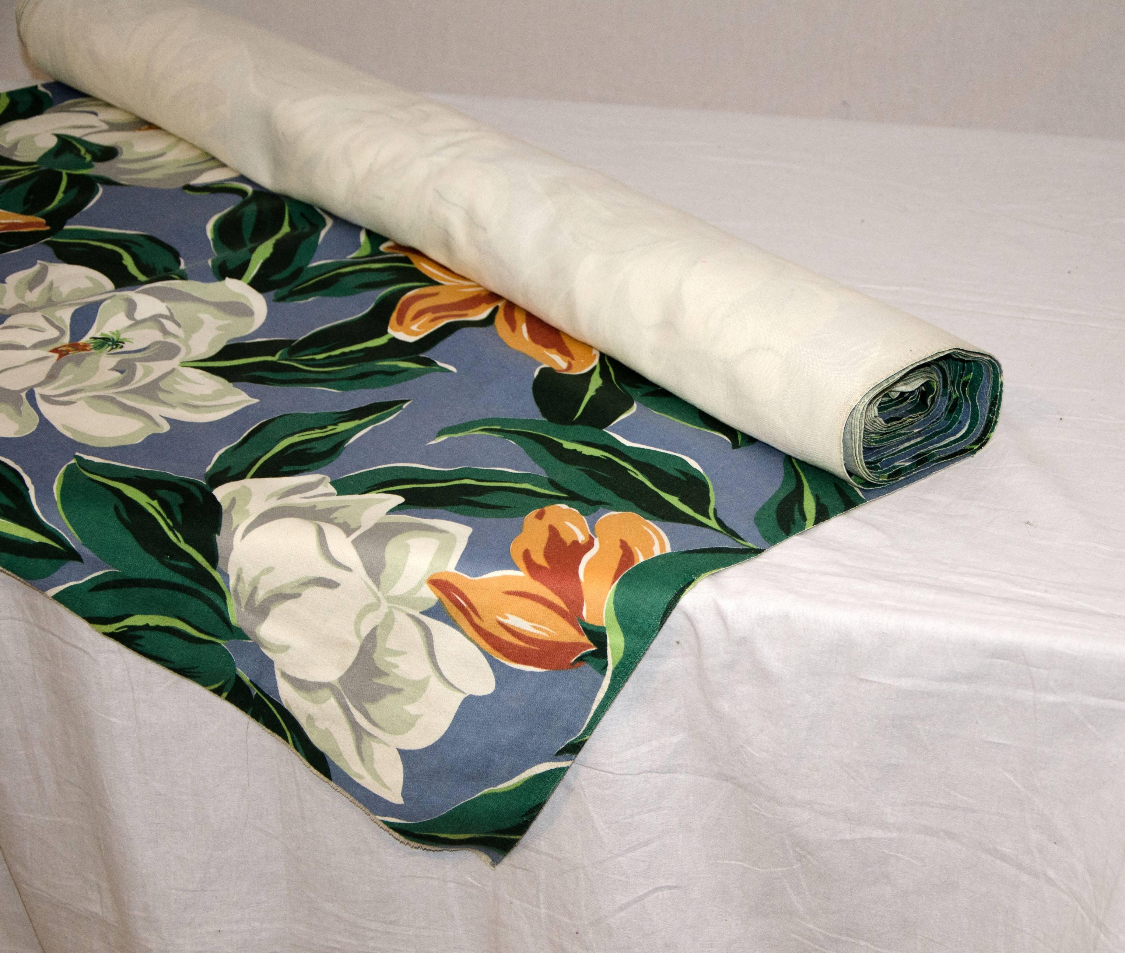 Mid-Century Modern Vintage Floral Upholstery Fabric, Yardage Ten Yds