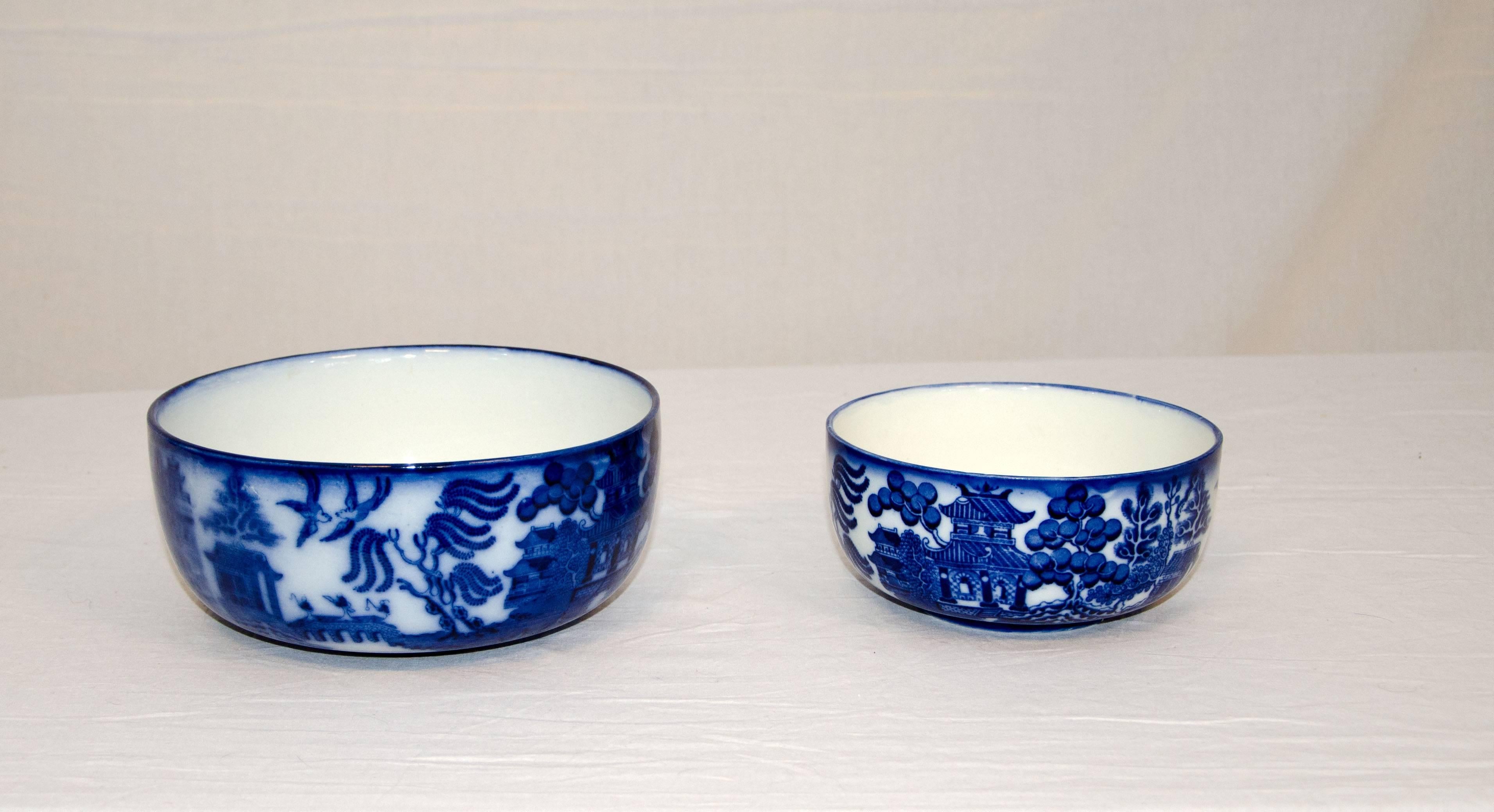 Victorian Eight-Piece Collection of English Blue Willow China Serving Pieces For Sale