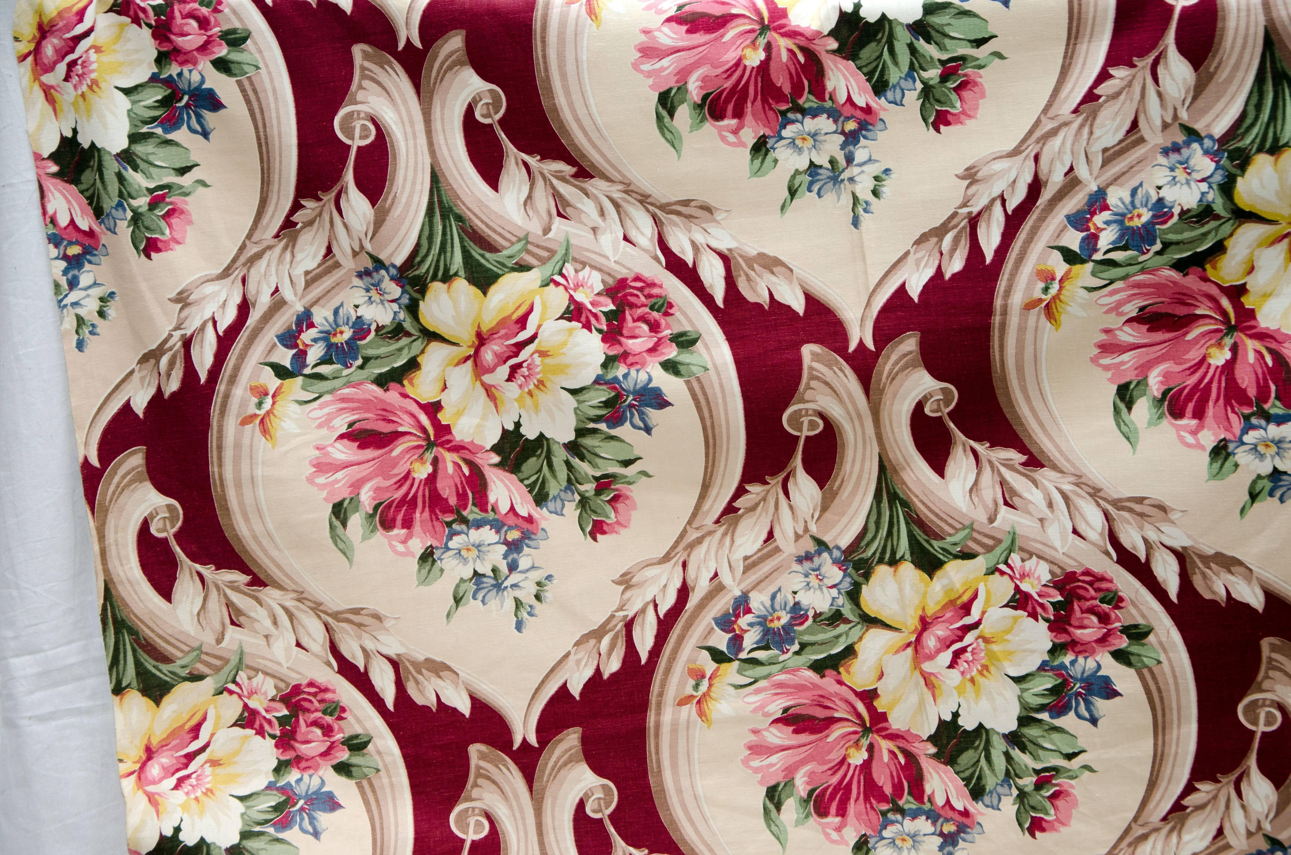 Vintage Upholstery or Drapery Fabric, Floral Pattern 10 Yards For Sale