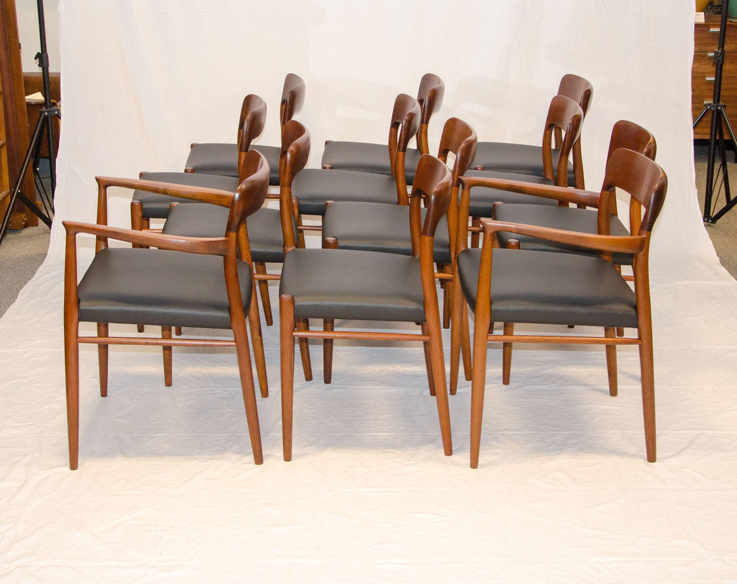 Scandinavian Modern Set of 12 Danish Teak Dining Chairs by N. O. Møller for J. L. Møller Mobelfabrik