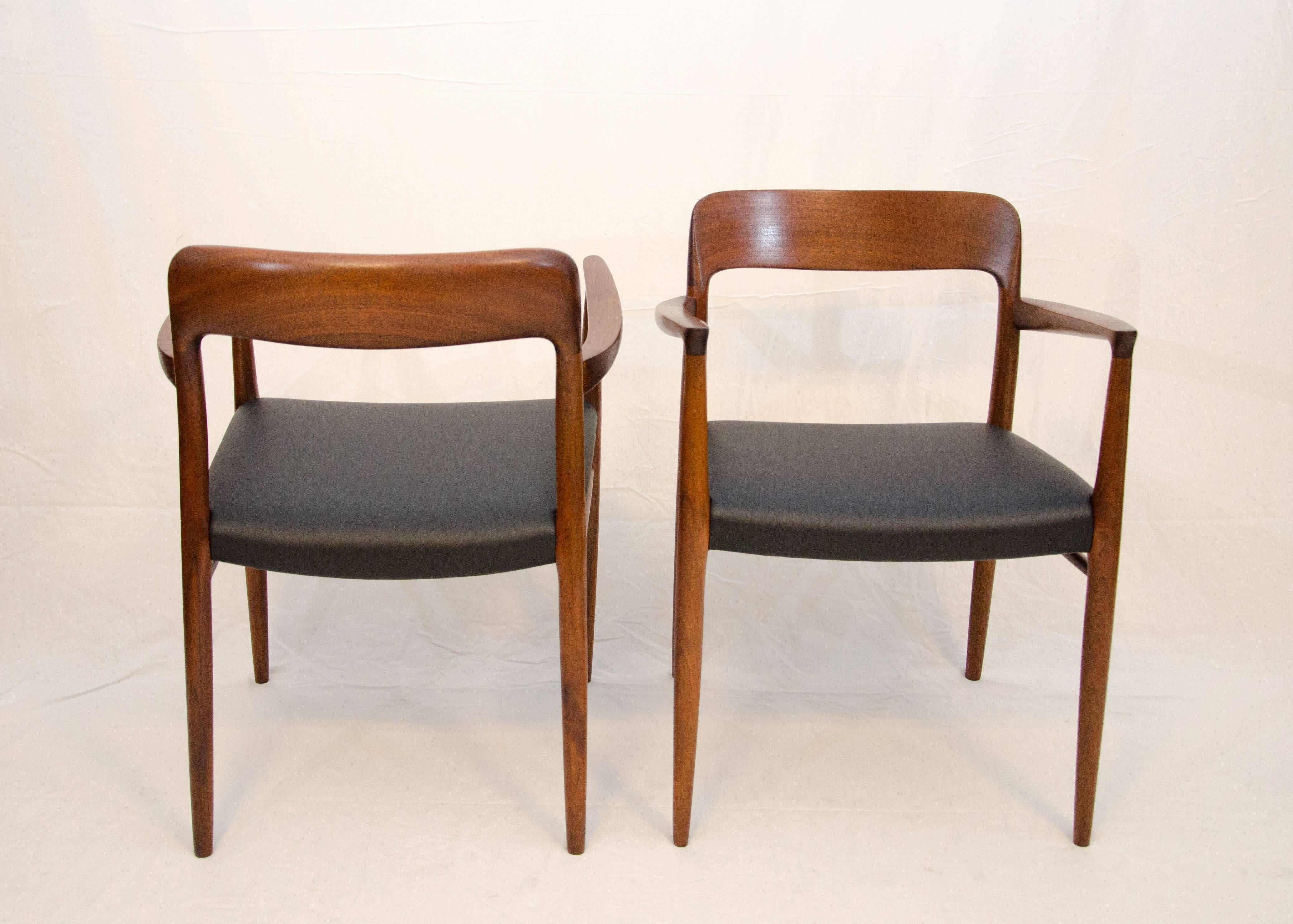 Faux Leather Set of 12 Danish Teak Dining Chairs by N. O. Møller for J. L. Møller Mobelfabrik