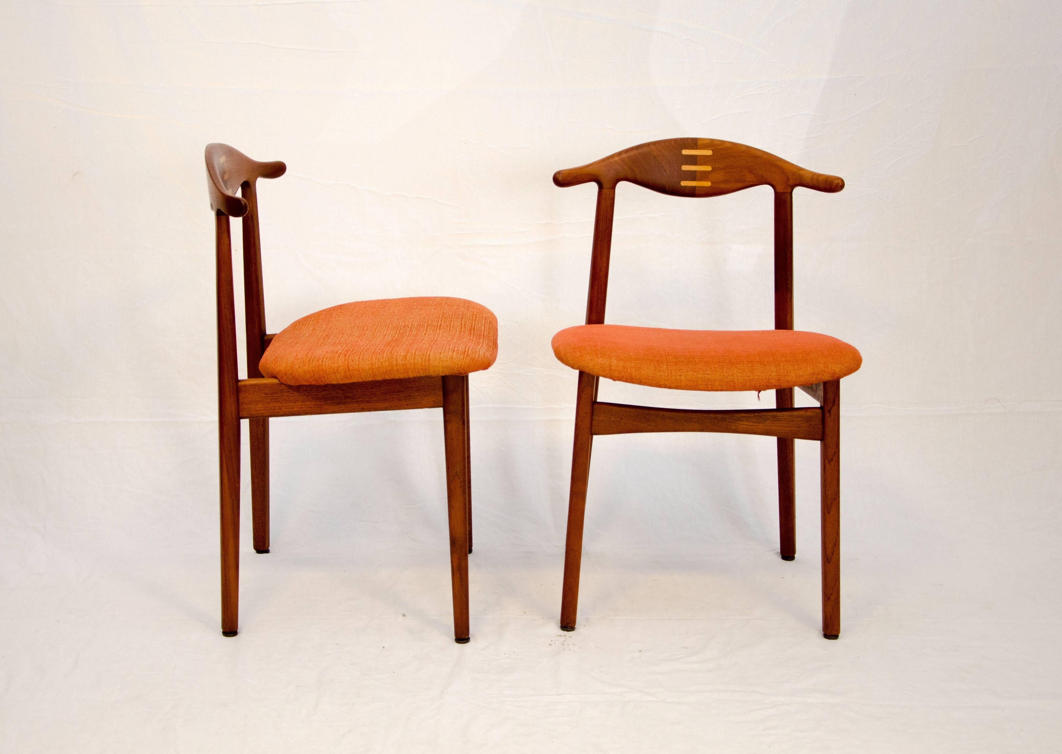Rare Set of Four Teak Cowhorn Style Dining Chairs by Randers Stolefabrik 1
