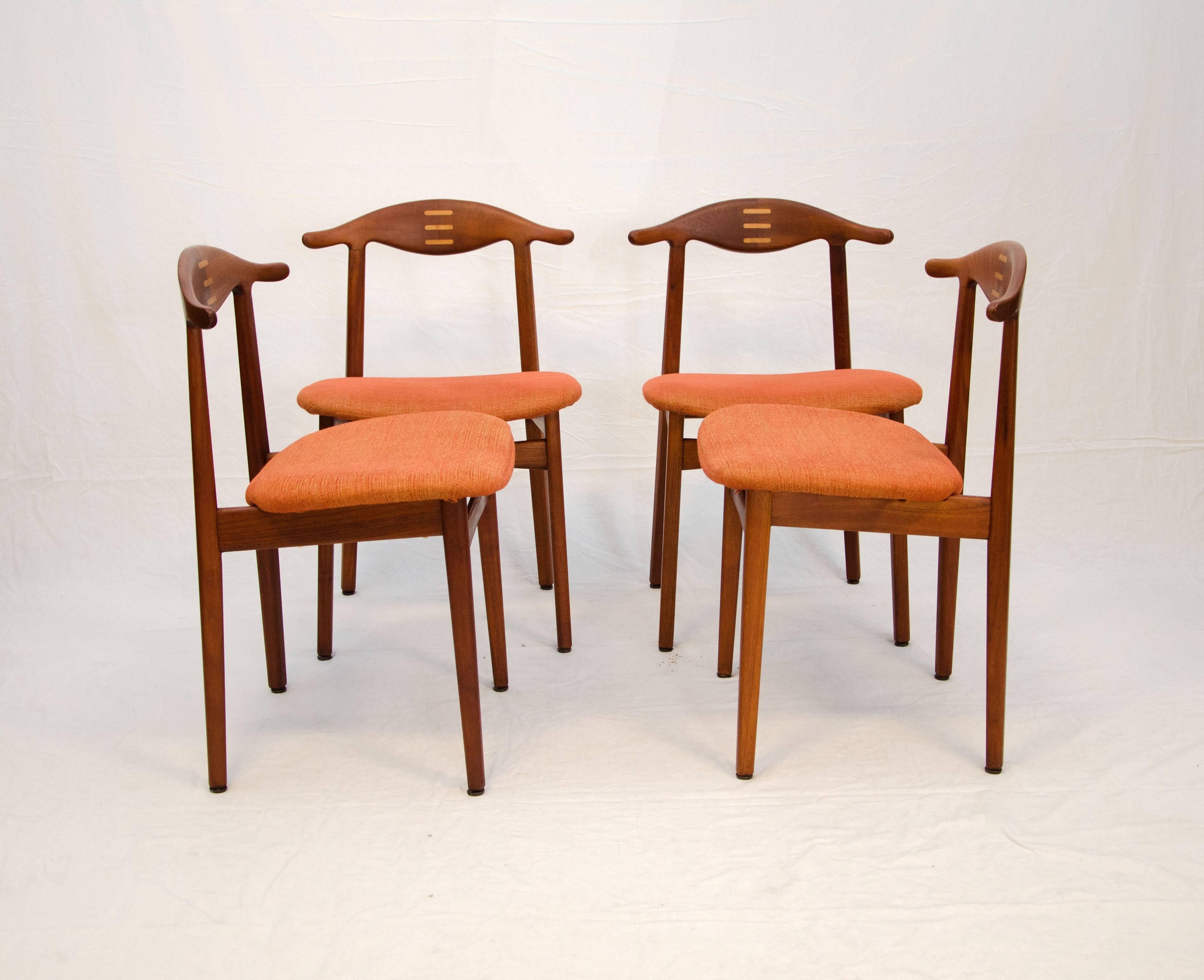 Scandinavian Modern Rare Set of Four Teak Cowhorn Style Dining Chairs by Randers Stolefabrik