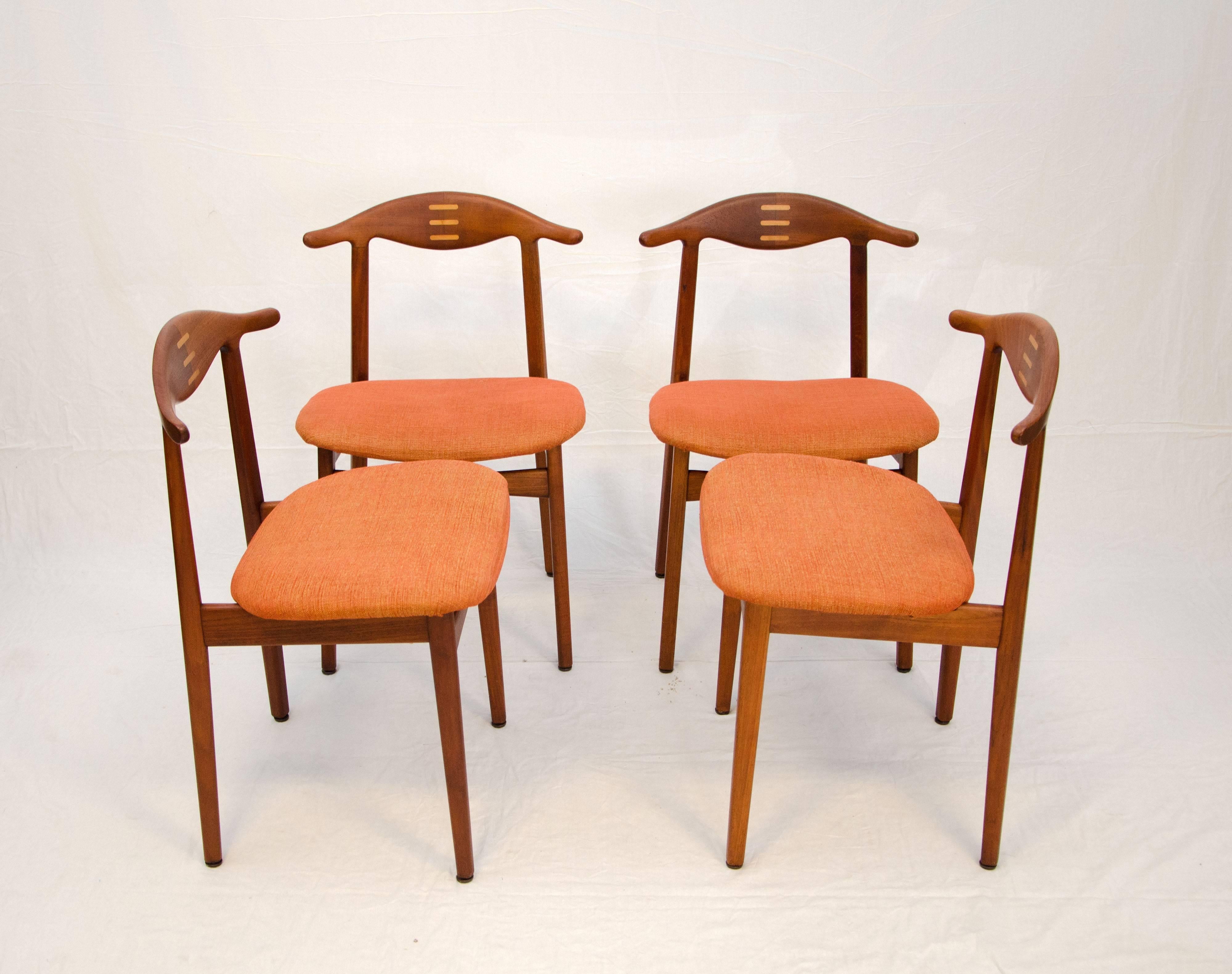 Danish Rare Set of Four Teak Cowhorn Style Dining Chairs by Randers Stolefabrik