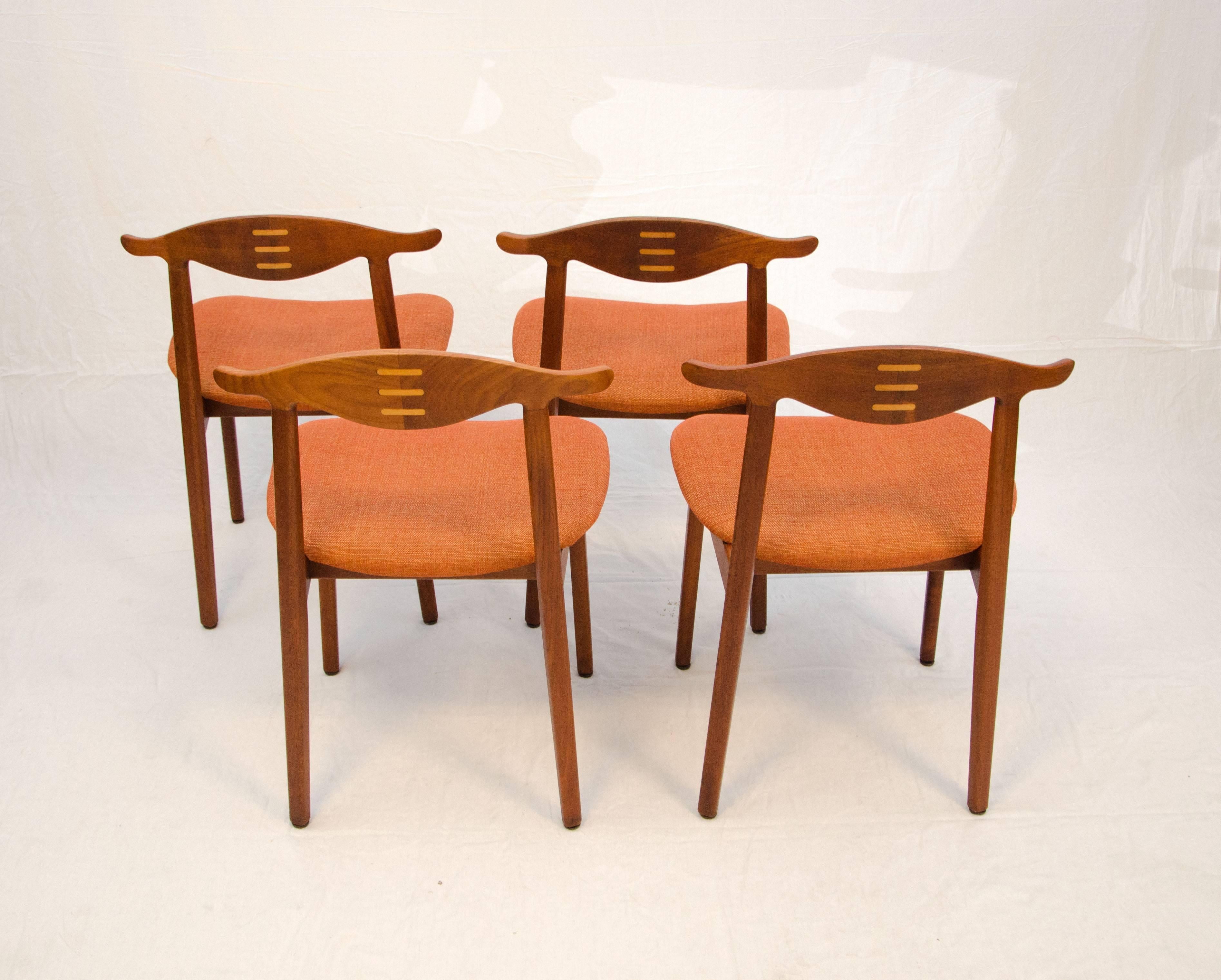 20th Century Rare Set of Four Teak Cowhorn Style Dining Chairs by Randers Stolefabrik