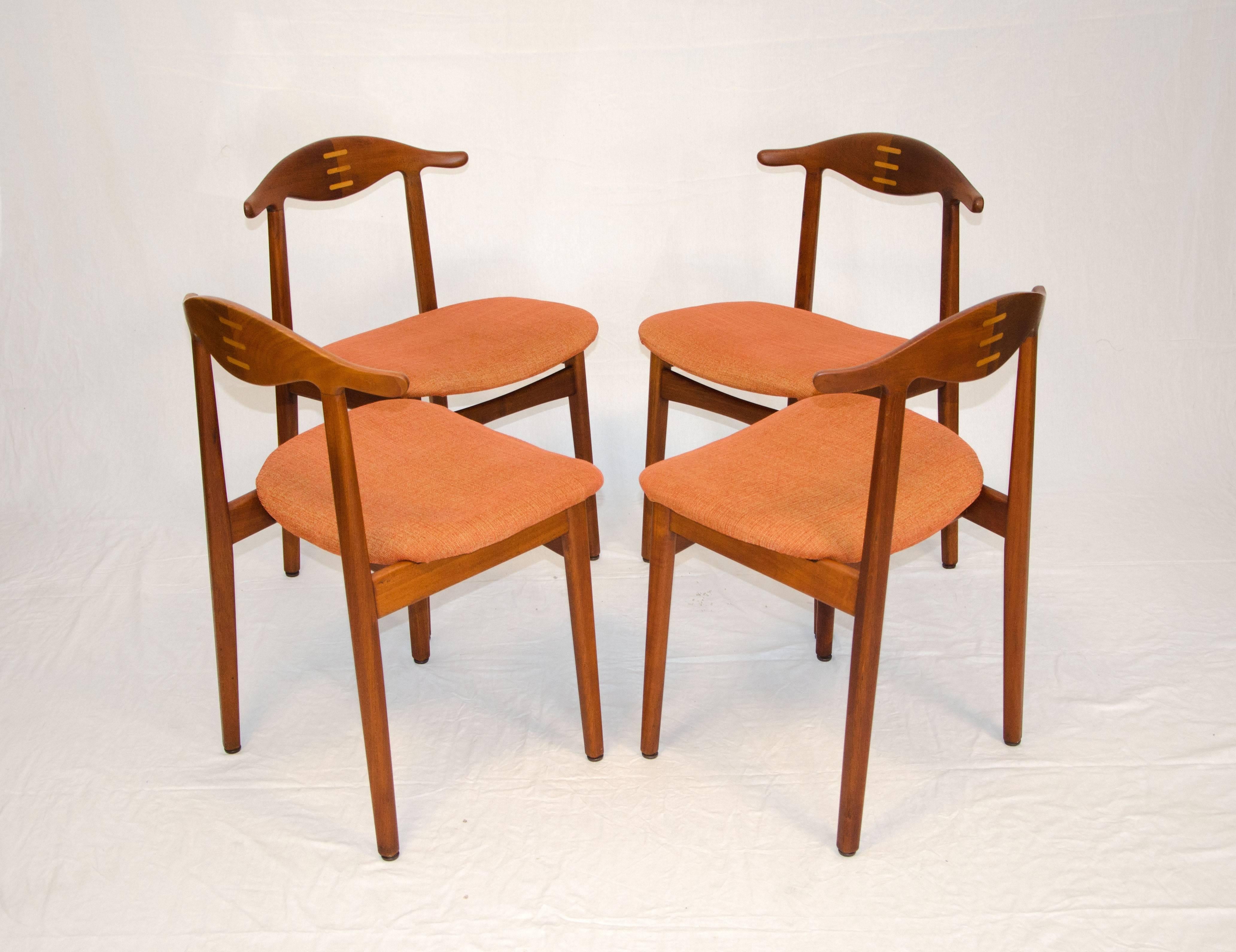 Rare Set of Four Teak Cowhorn Style Dining Chairs by Randers Stolefabrik In Excellent Condition In Crockett, CA
