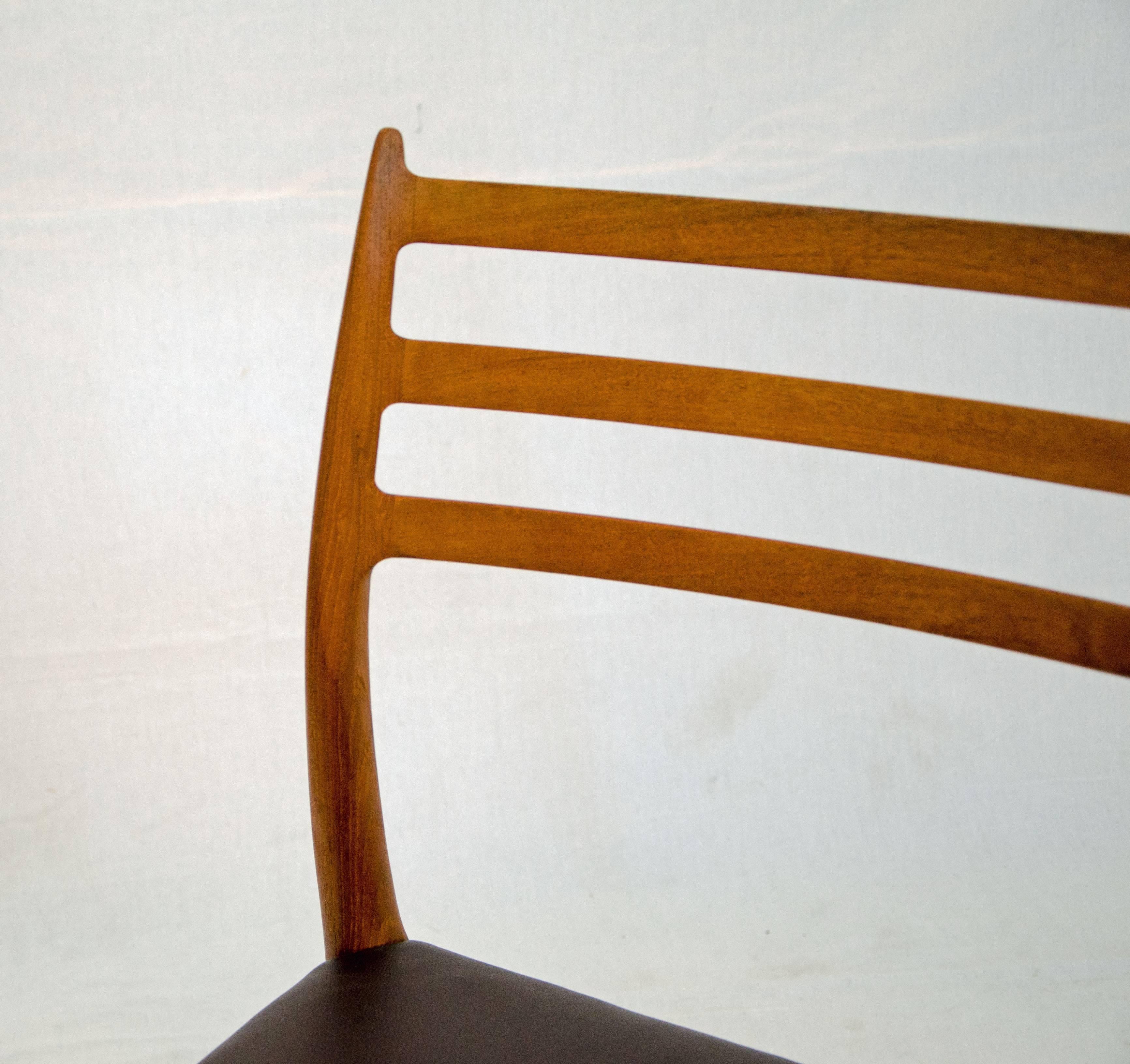 Scandinavian Modern Pair of Danish Teak Dining Chairs Model #78 N Ø Møller for J L Møller