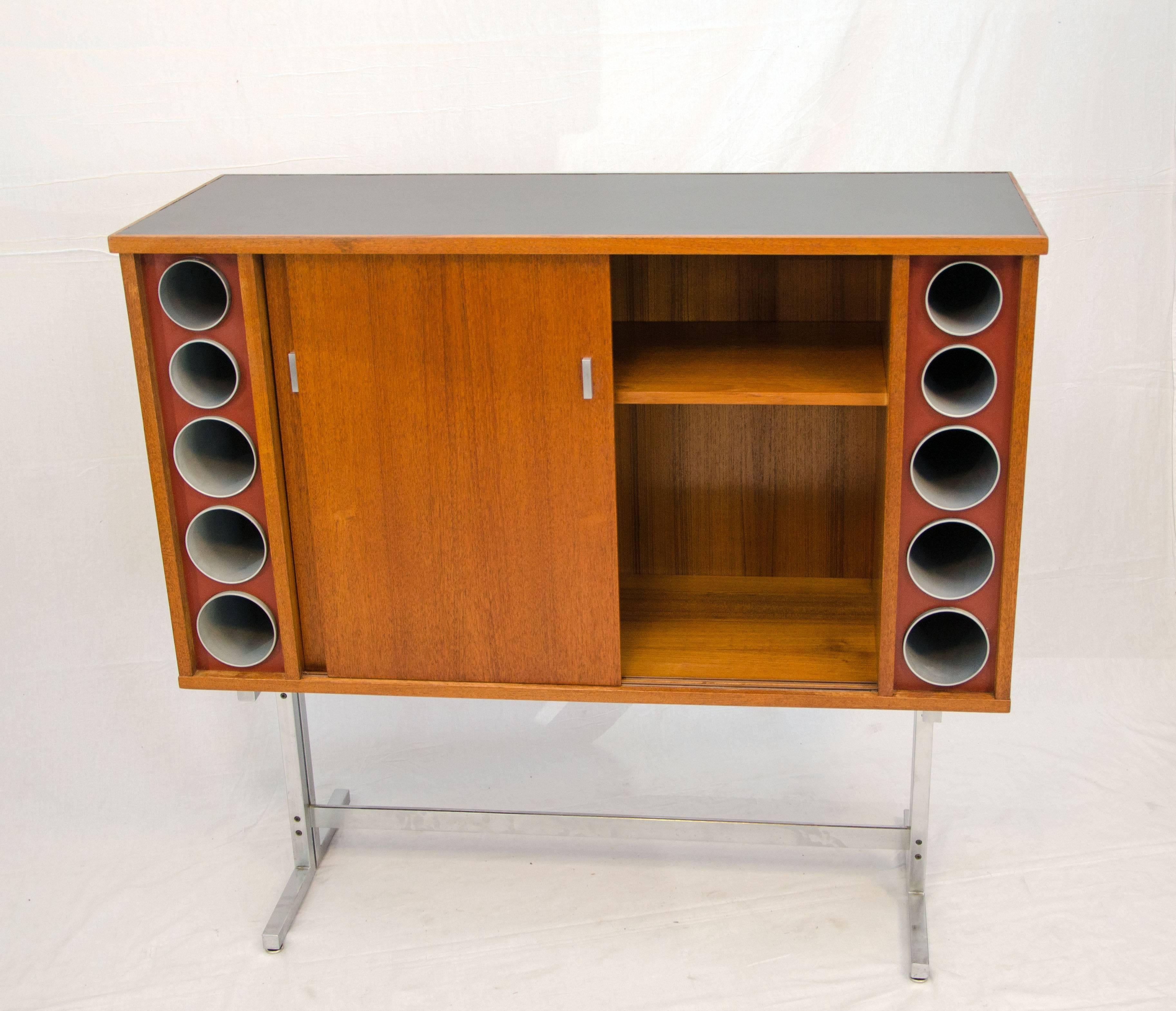 Mid-Century Modern Danish Teak Cocktail Cabinet or Bar, Chrome Base