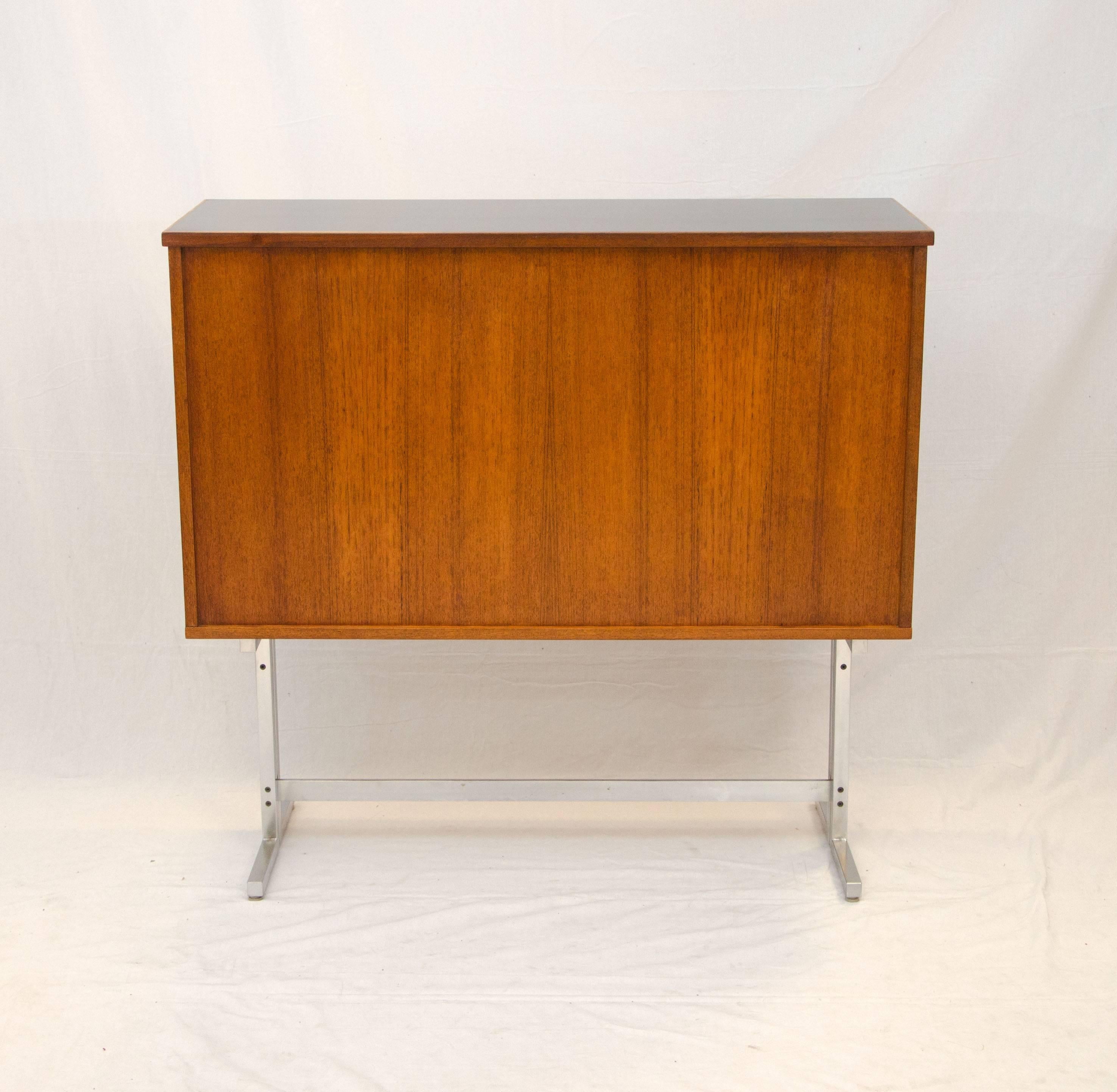 Danish Teak Cocktail Cabinet or Bar, Chrome Base 4