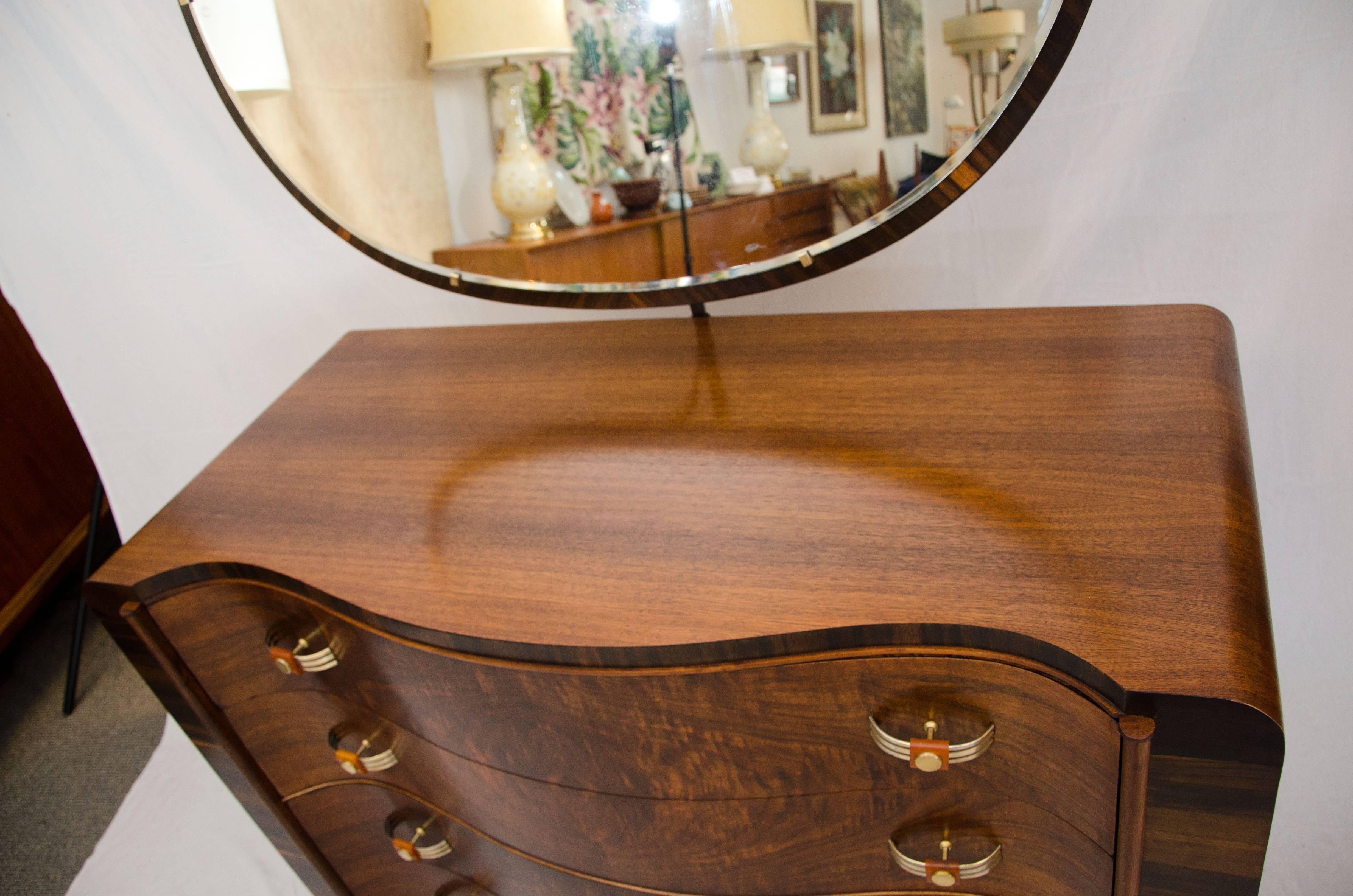 American Walnut Art Deco Dresser or Chest with Mirror