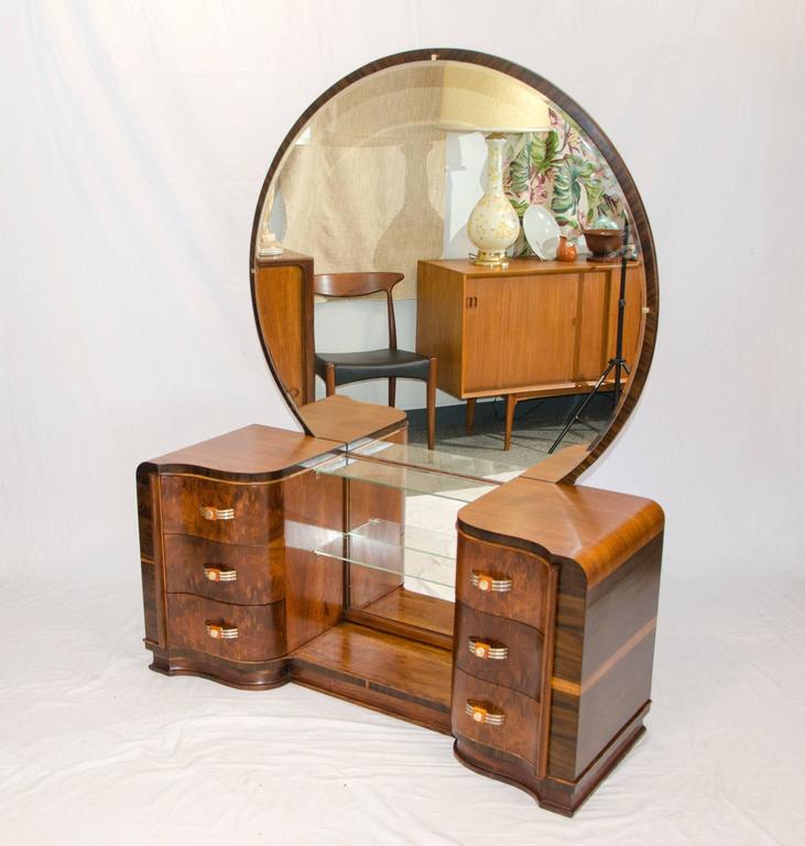 Walnut Art Deco Dressing Table / Vanity with Mirror at 1stdibs