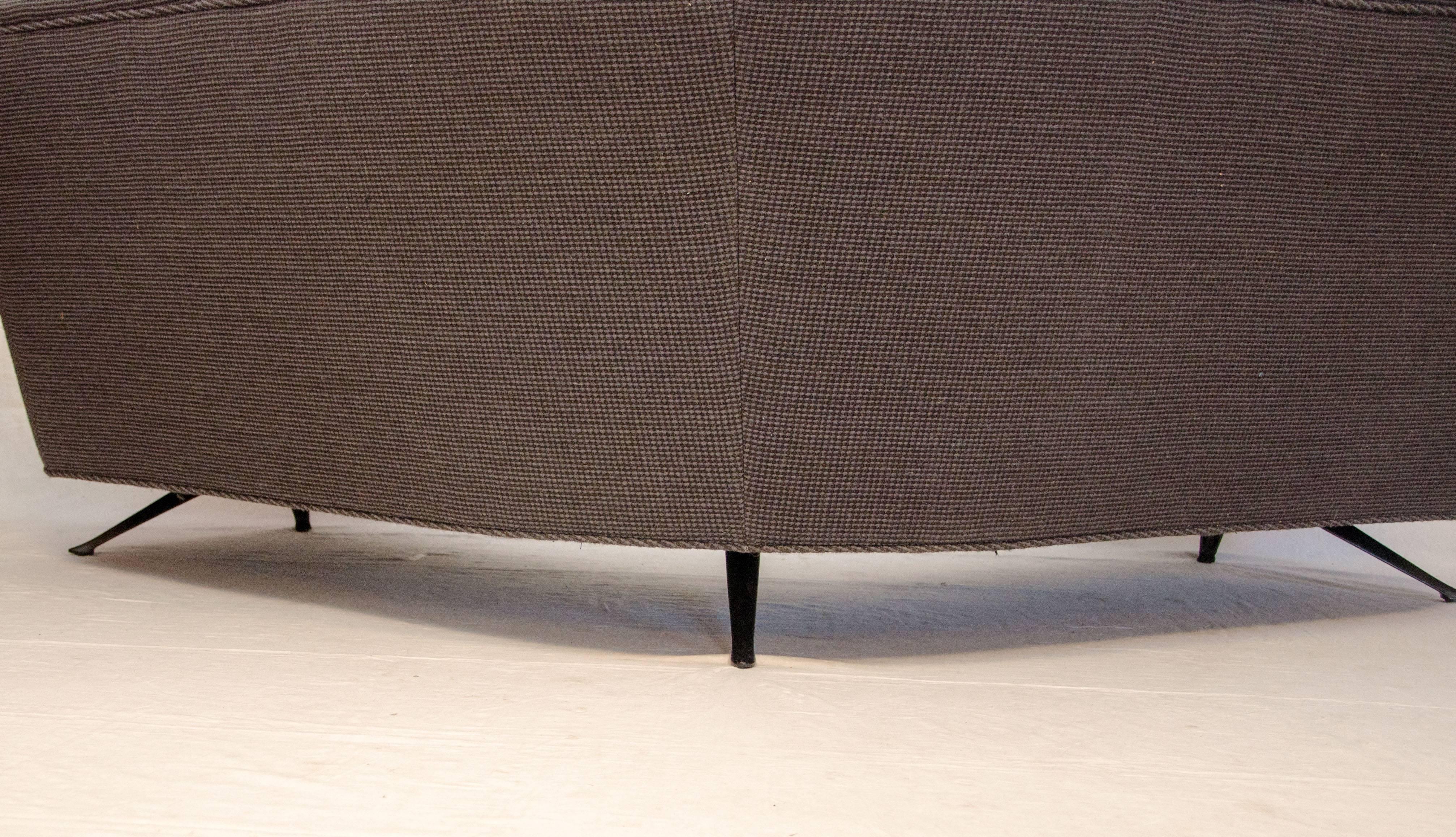 Steel Italian Curved Sofa, Knoll Fabric, Attributed to Gio Ponti
