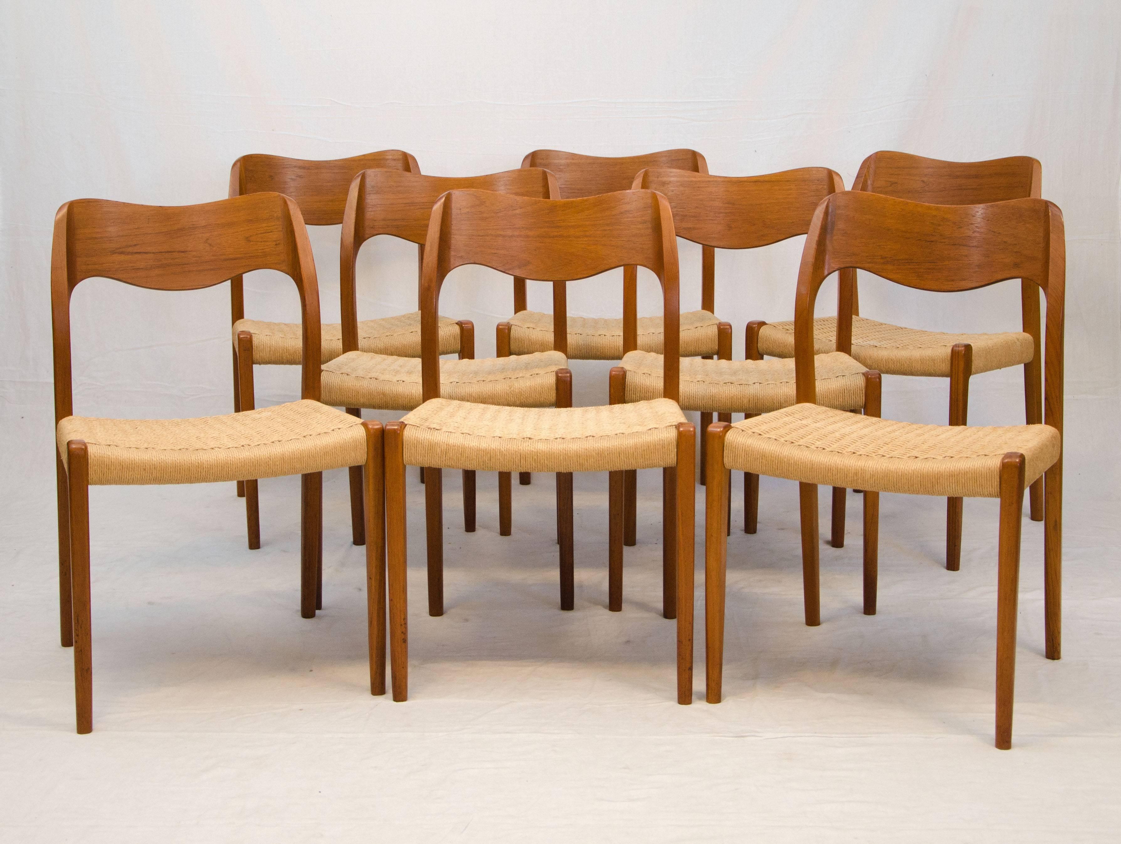 Scandinavian Modern Set of Eight Danish Teak Dining Chairs Niels Møller #71