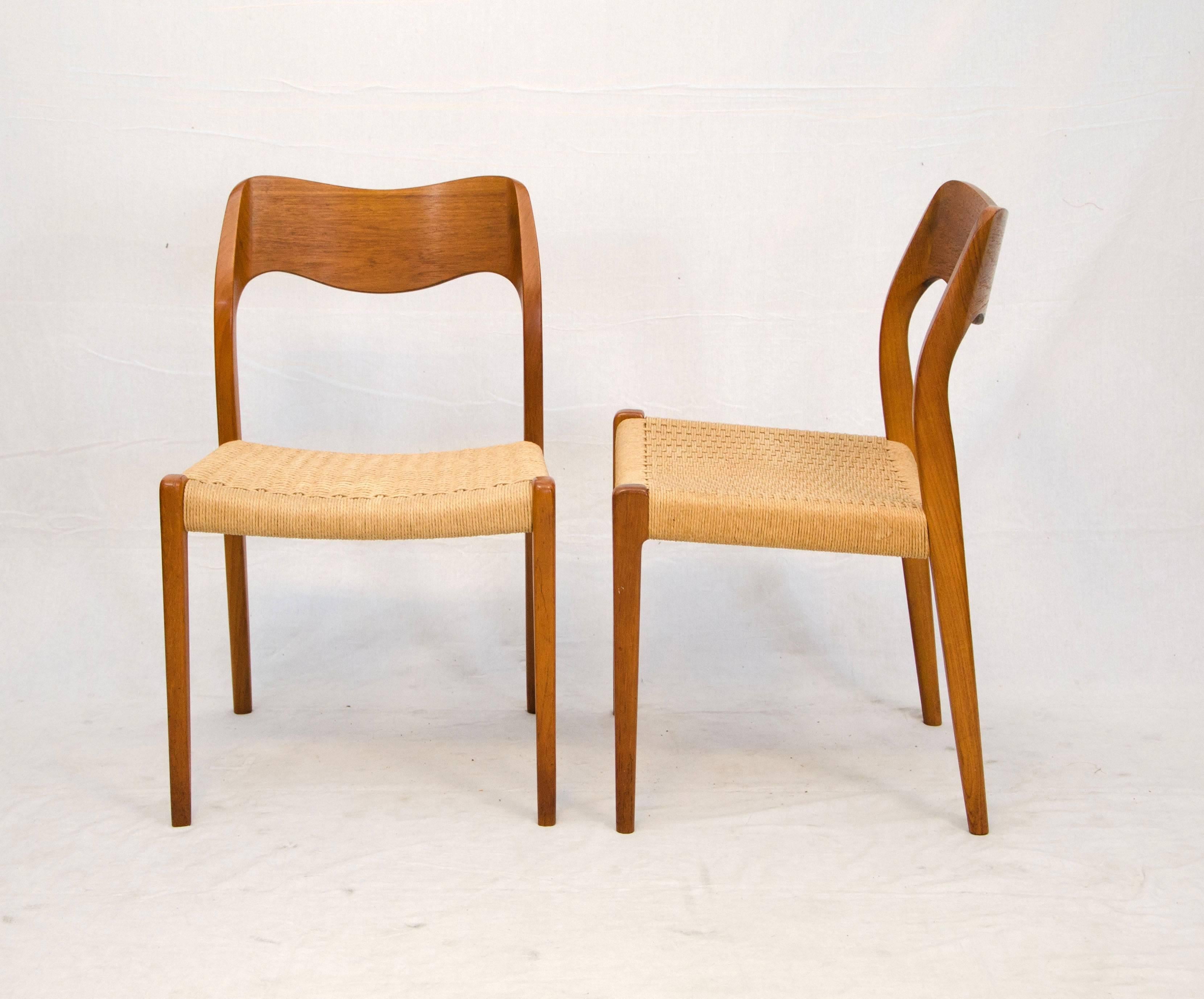 Cord Set of Eight Danish Teak Dining Chairs Niels Møller #71