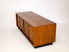 Walnut Low Record Cabinet, Tambour Doors