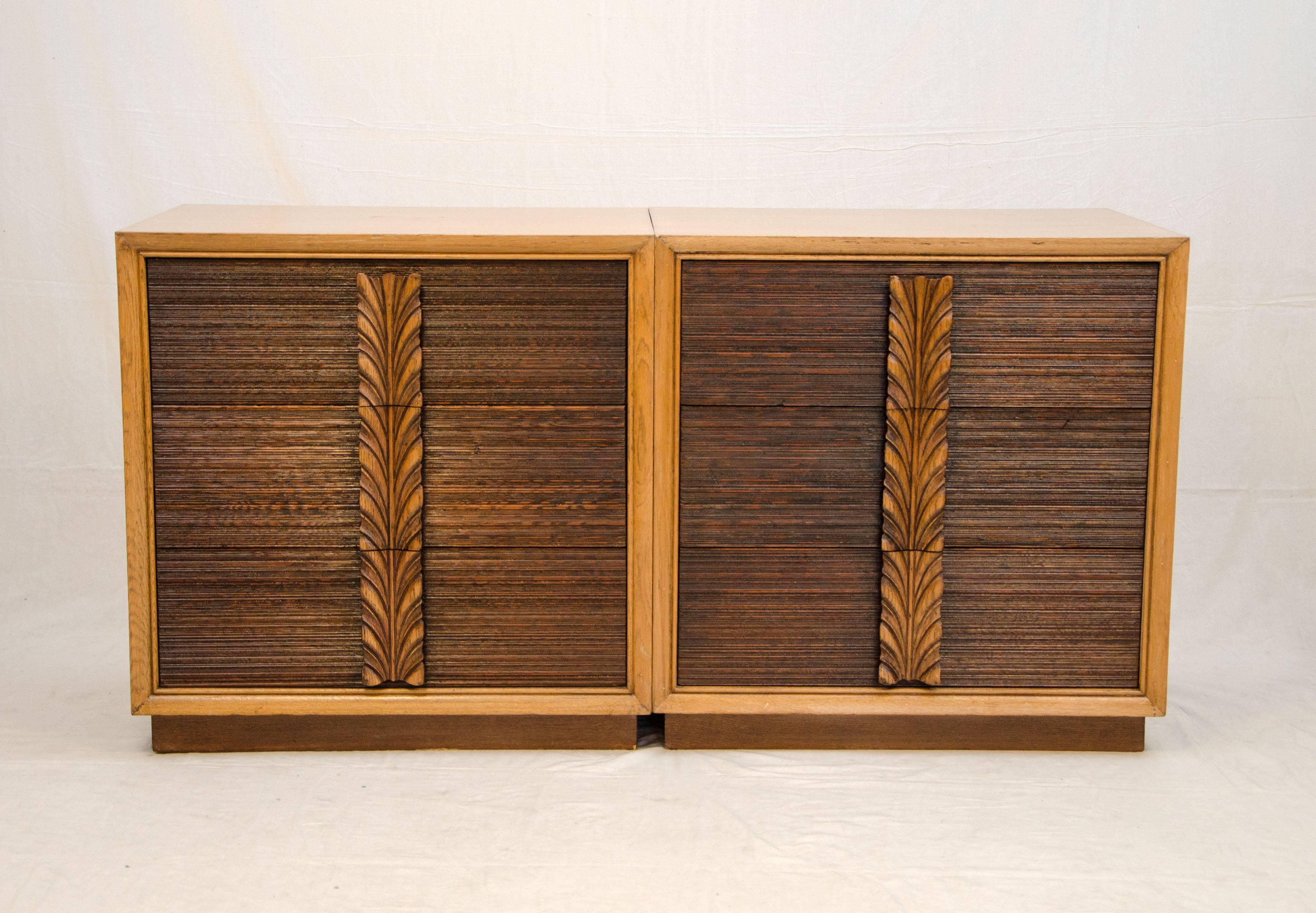Mid-Century Modern Pair of Carr-Oaken Chests or Small Dressers, Paul Frankl Style