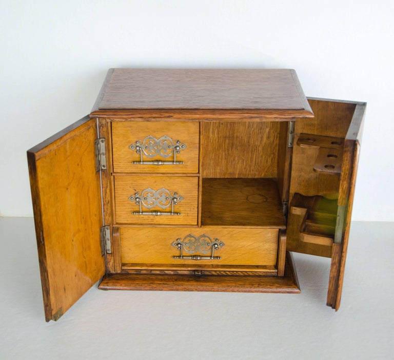 Antique Oak Pipe and Tobacco Cabinet For Sale at 1stdibs