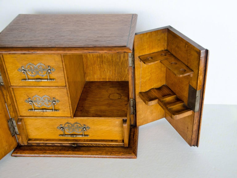Antique Oak Pipe and Tobacco Cabinet For Sale at 1stdibs