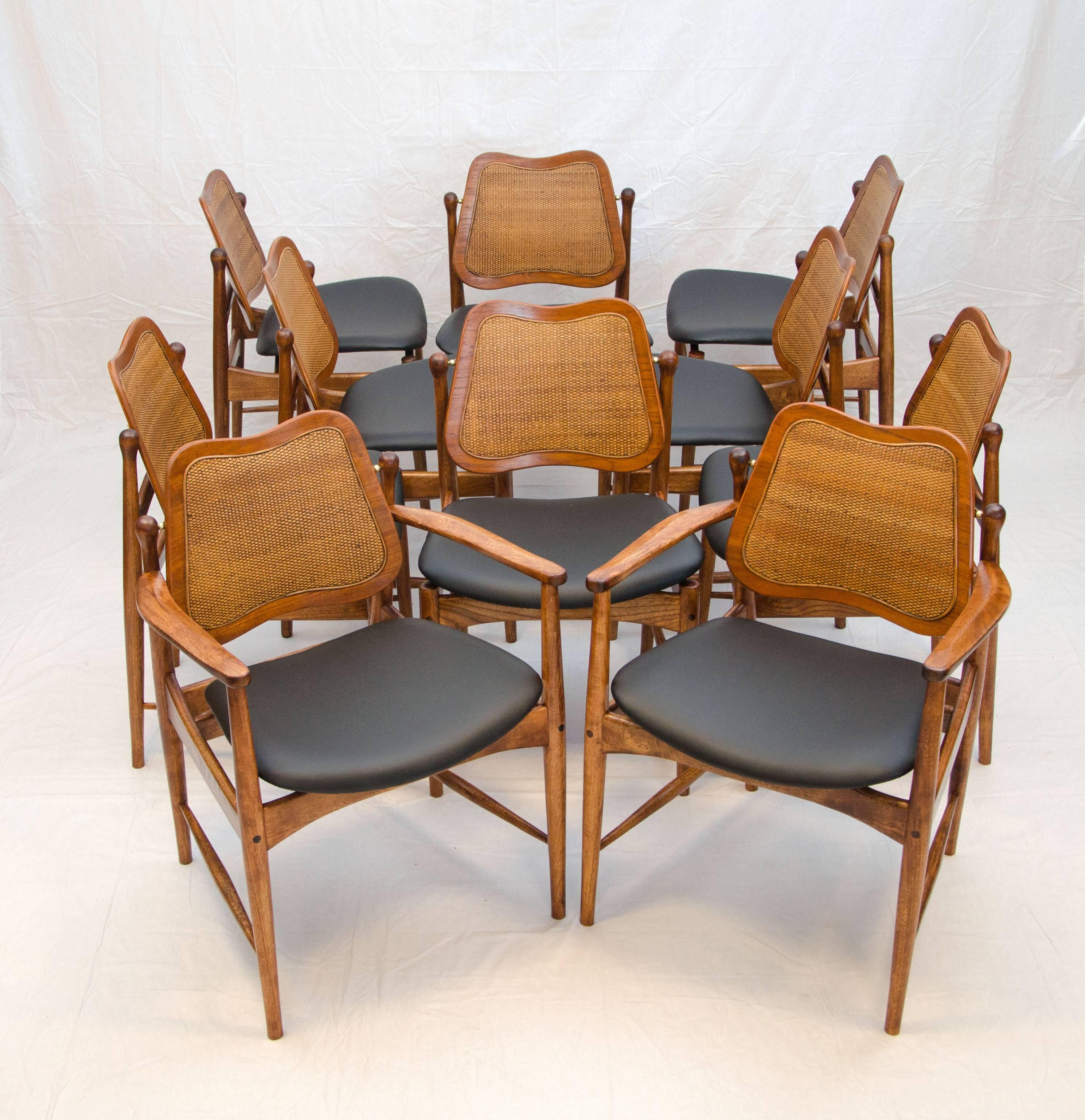 Scandinavian Modern Rare Set of Ten Danish Modern Dining Chairs, Arne Vodder