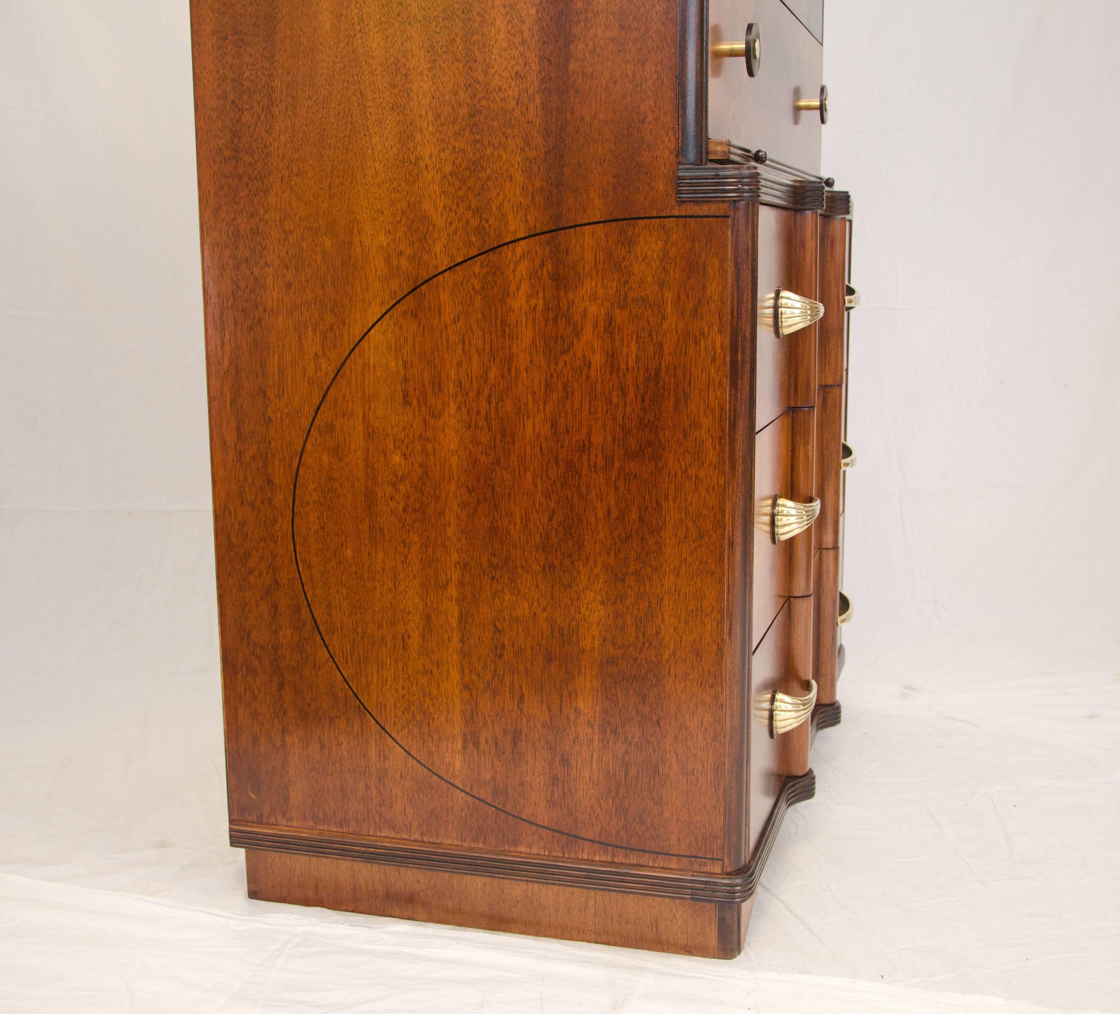Art Deco Highboy Dresser or Chest in Burl Walnut In Excellent Condition In Crockett, CA